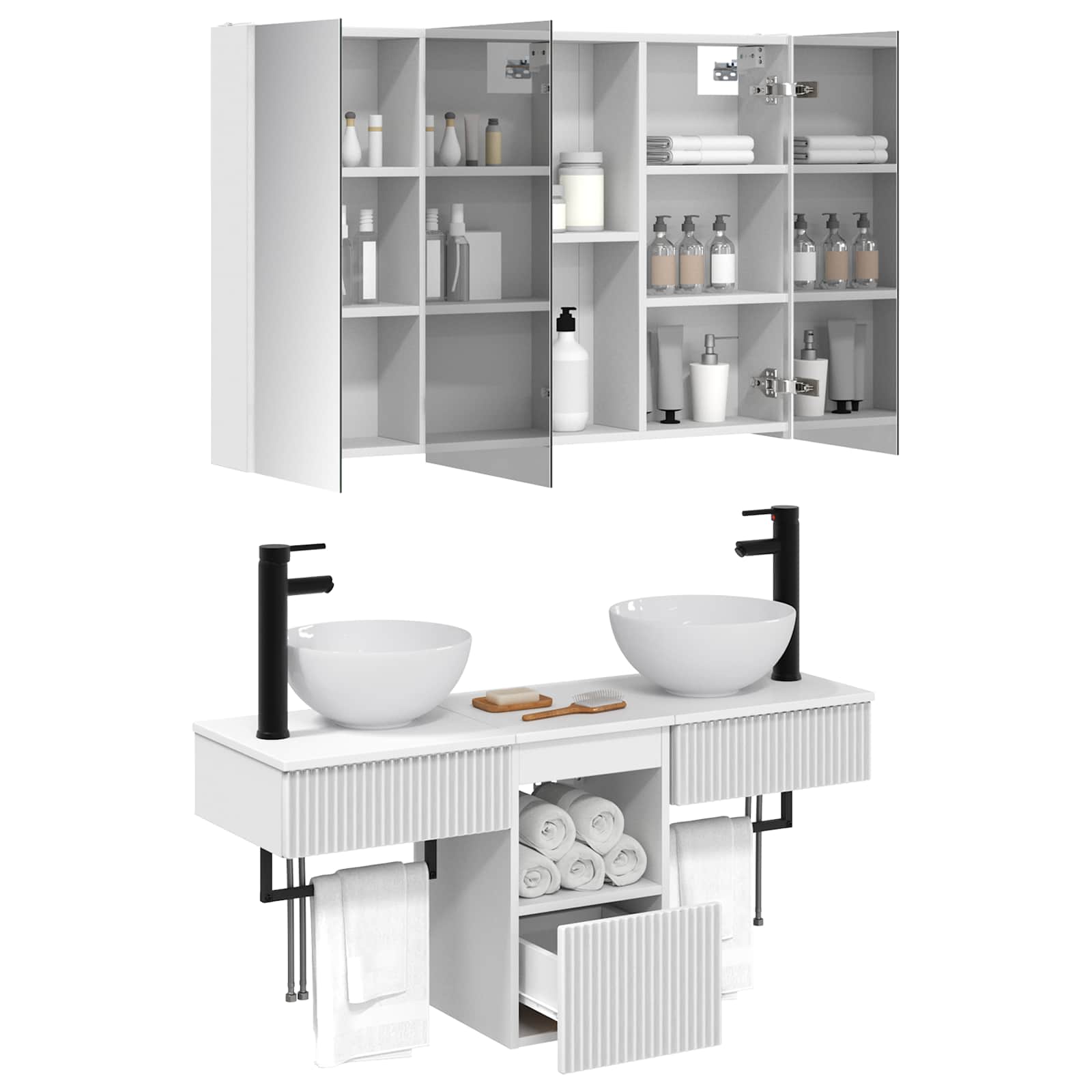 Badezimmerschrank-Set 4 stk. Weiß Holzwerkstoff
