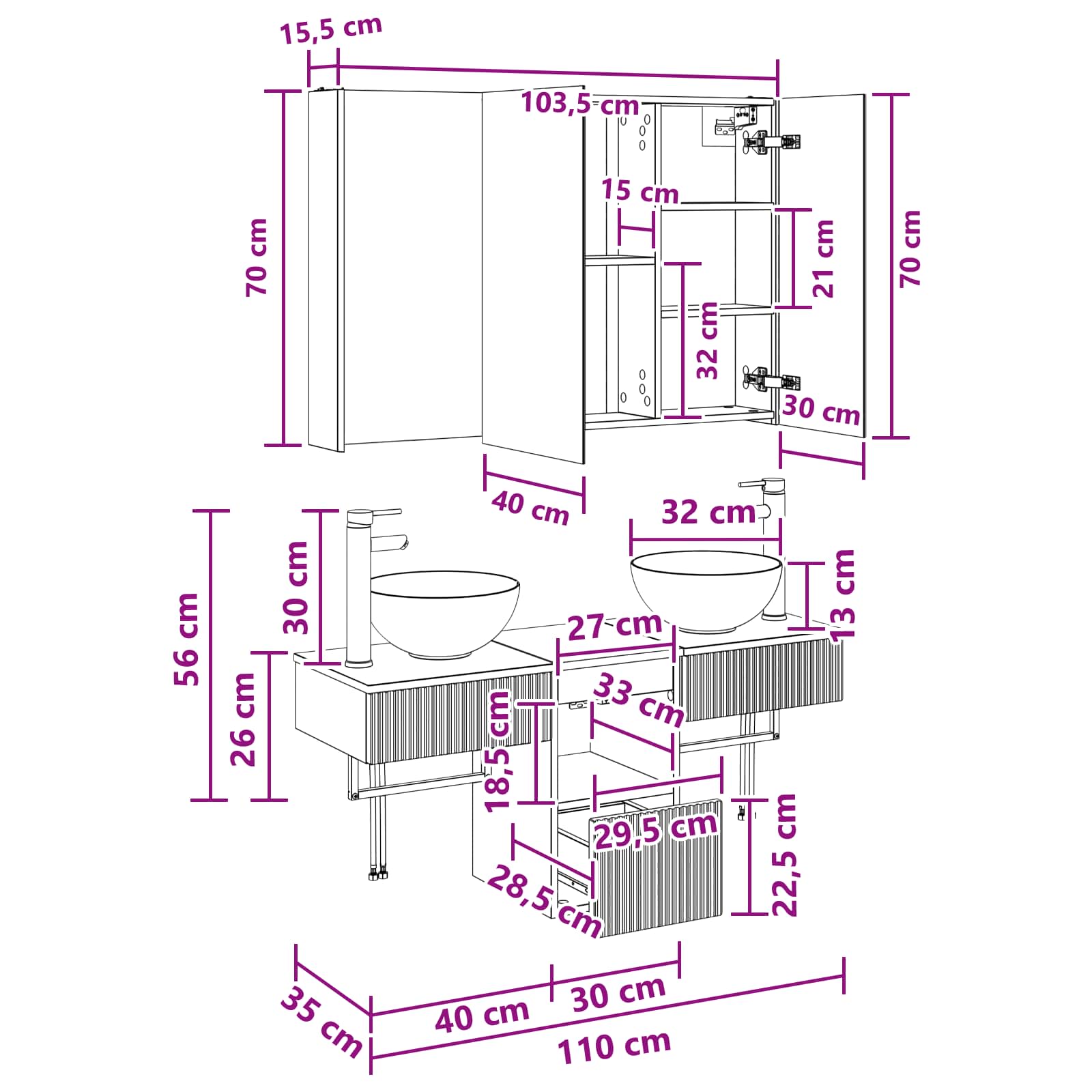 Badezimmerschrank-Set 4 stk. Weiß Holzwerkstoff
