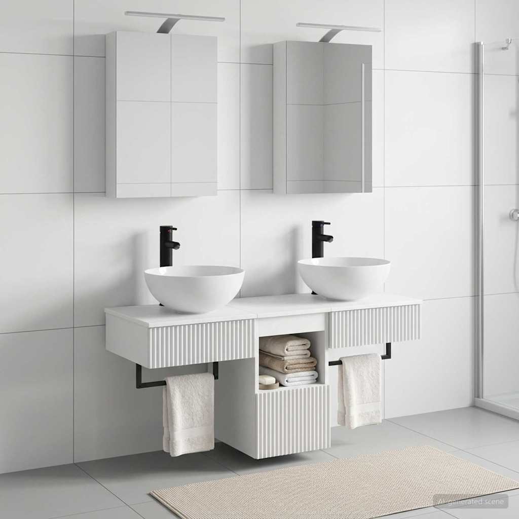 Badezimmerschrank-Set 5 stk. Weiß Holzwerkstoff