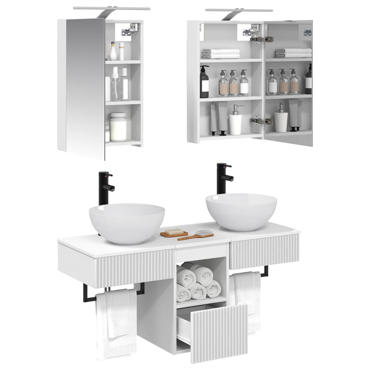 Badezimmerschrank-Set 5 stk. Weiß Holzwerkstoff
