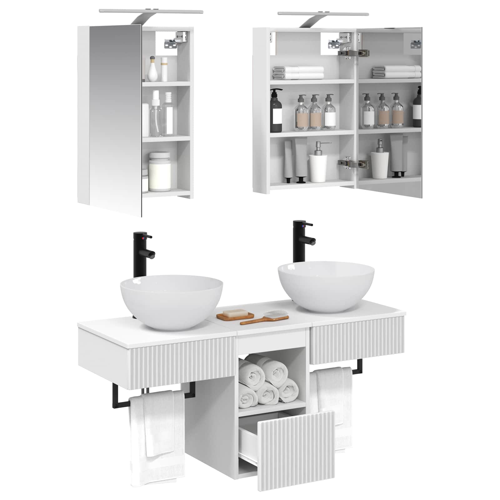 Badezimmerschrank-Set 5 stk. Weiß Holzwerkstoff