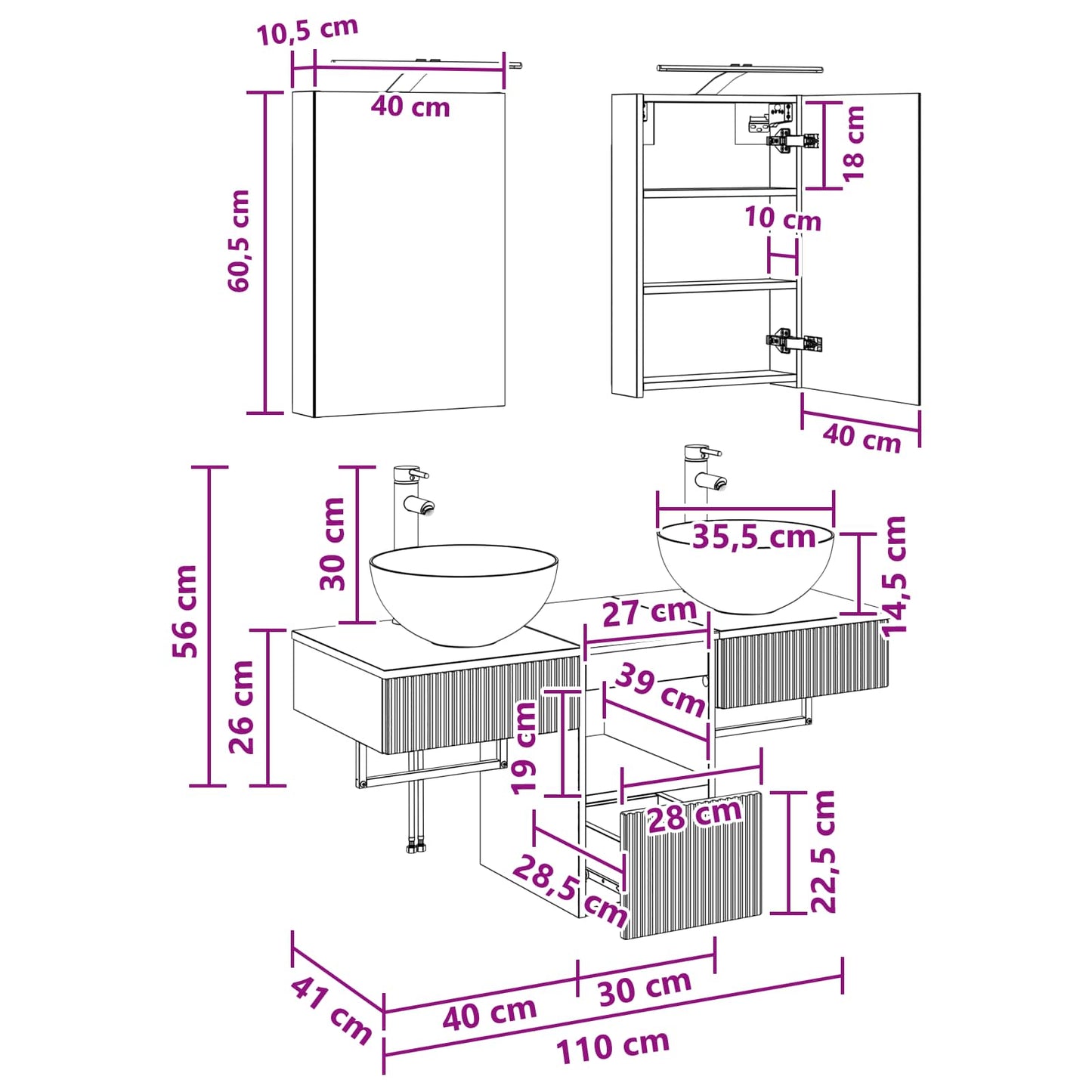 Badezimmerschrank-Set 5 stk. Weiß Holzwerkstoff