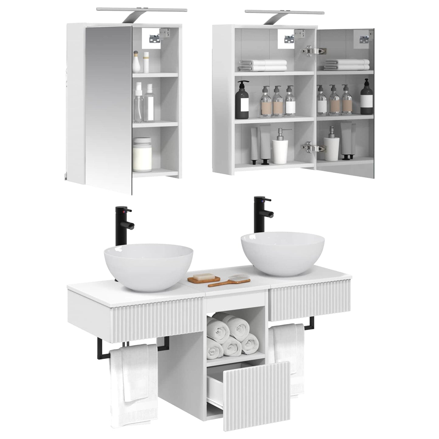 Badezimmerschrank-Set 5 stk. Weiß Holzwerkstoff