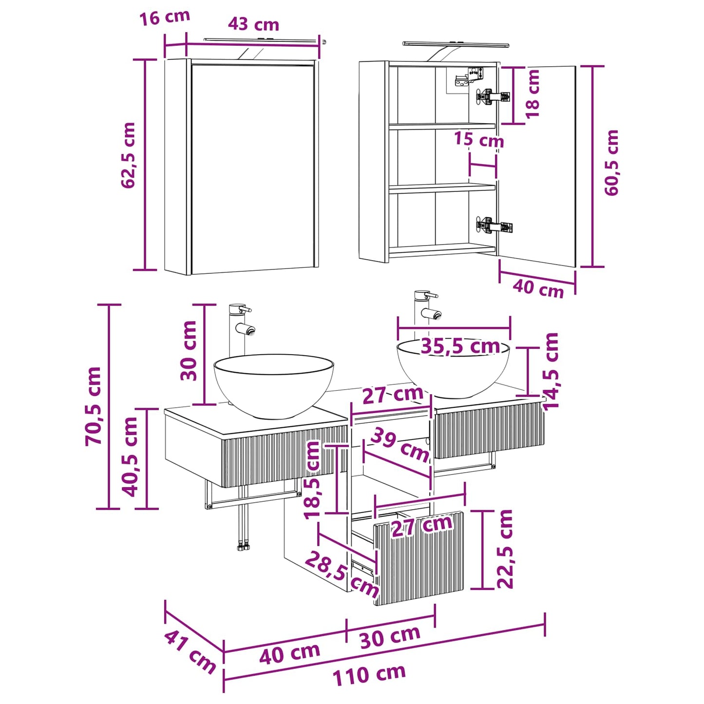 Badezimmerschrank-Set 5 stk. Weiß Holzwerkstoff