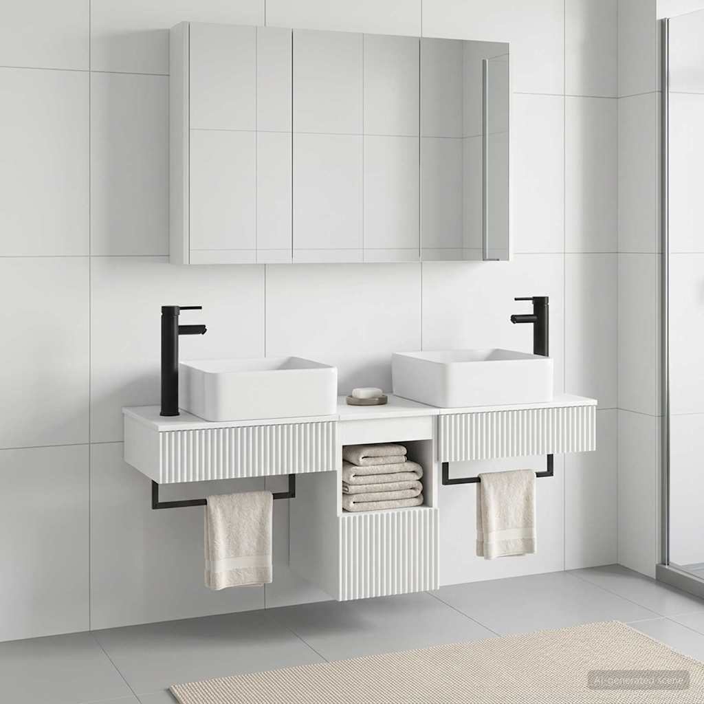 Badezimmerschrank-Set 4 stk. Weiß Holzwerkstoff