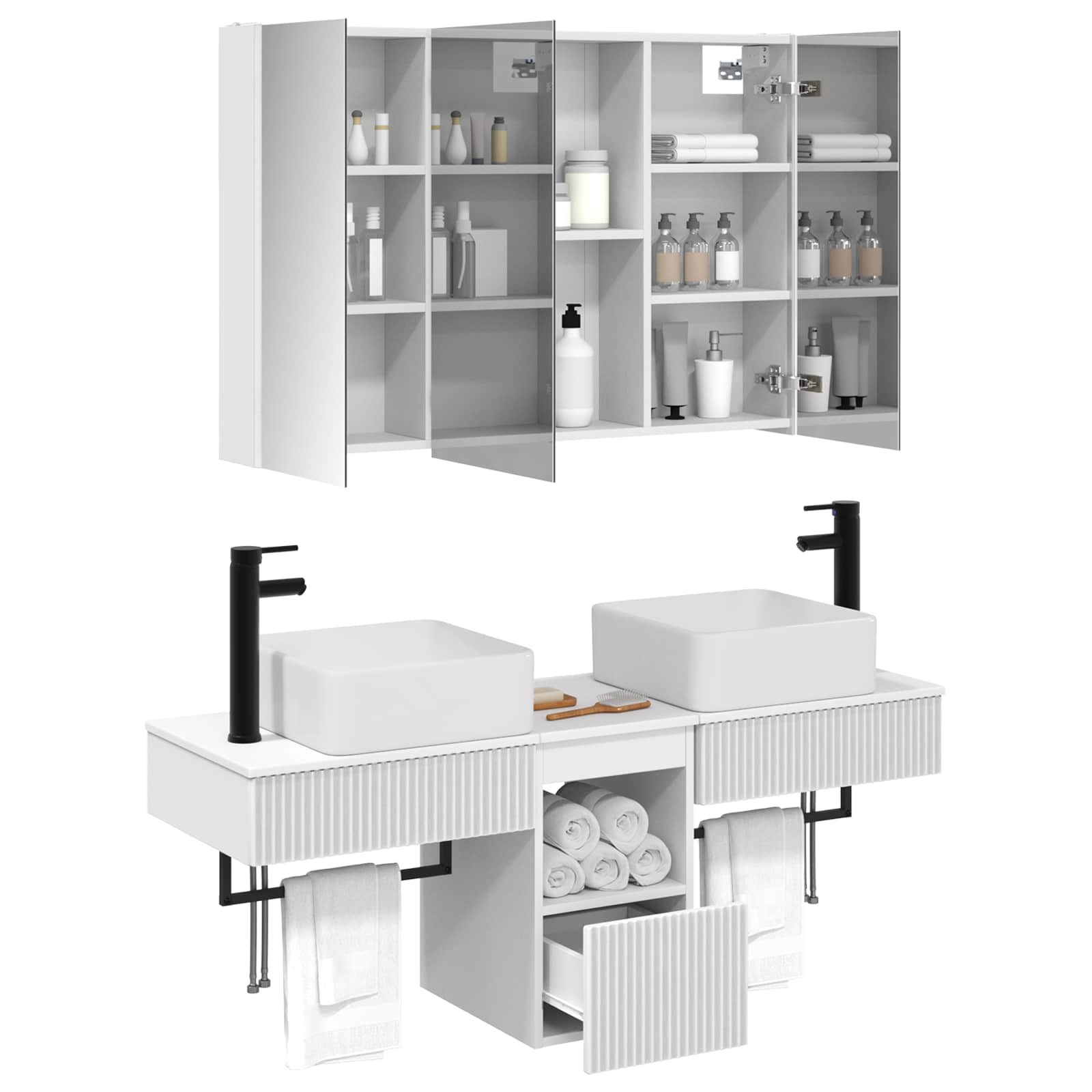 Badezimmerschrank-Set 4 stk. Weiß Holzwerkstoff