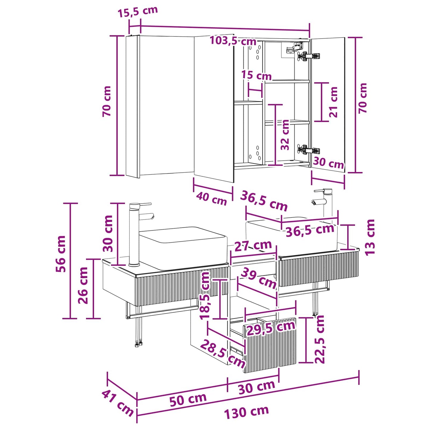 Badezimmerschrank-Set 4 stk. Weiß Holzwerkstoff