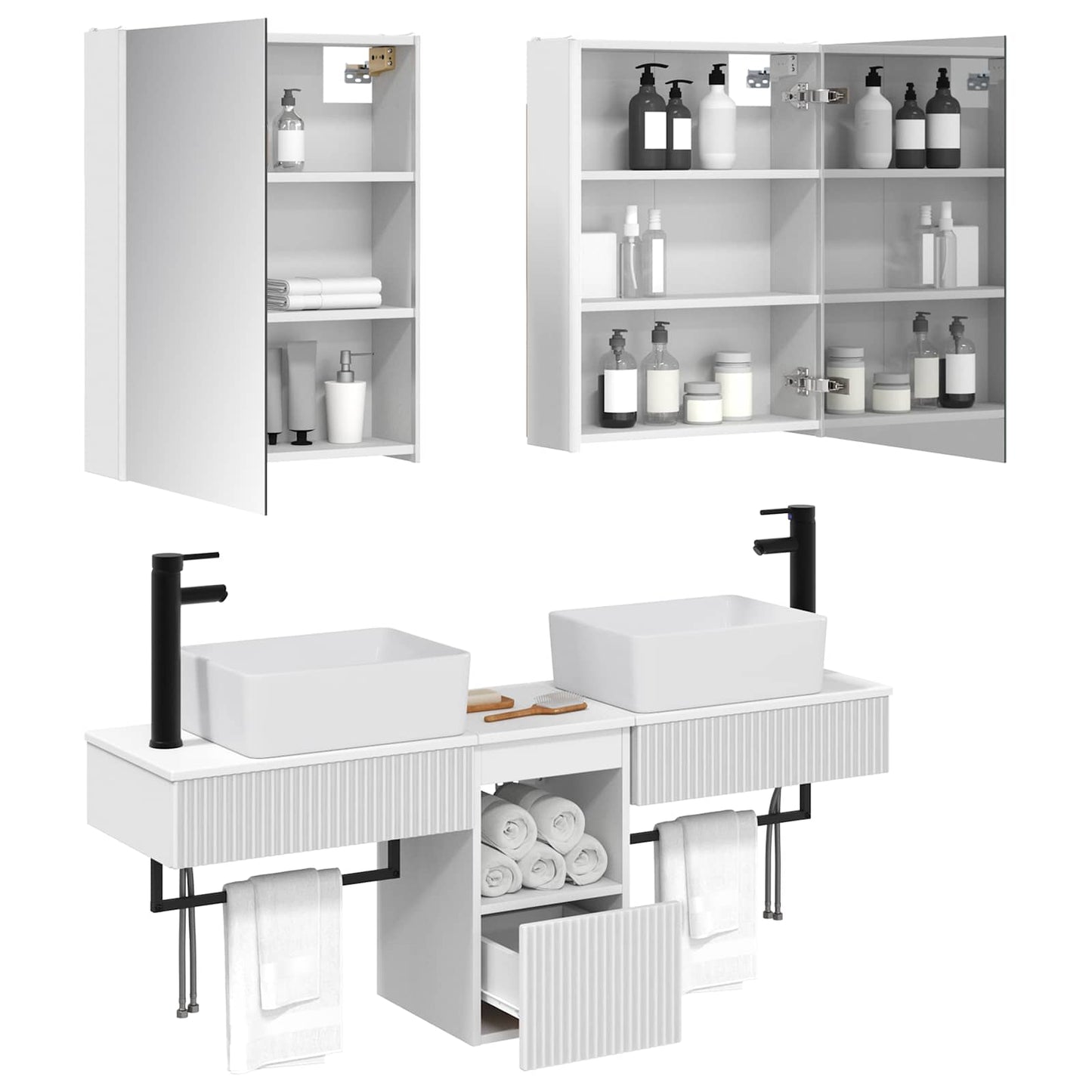Badezimmerschrank-Set 5 stk. Weiß Holzwerkstoff