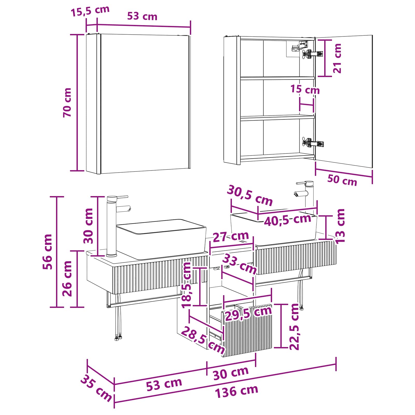 Badezimmerschrank-Set 5 stk. Weiß Holzwerkstoff