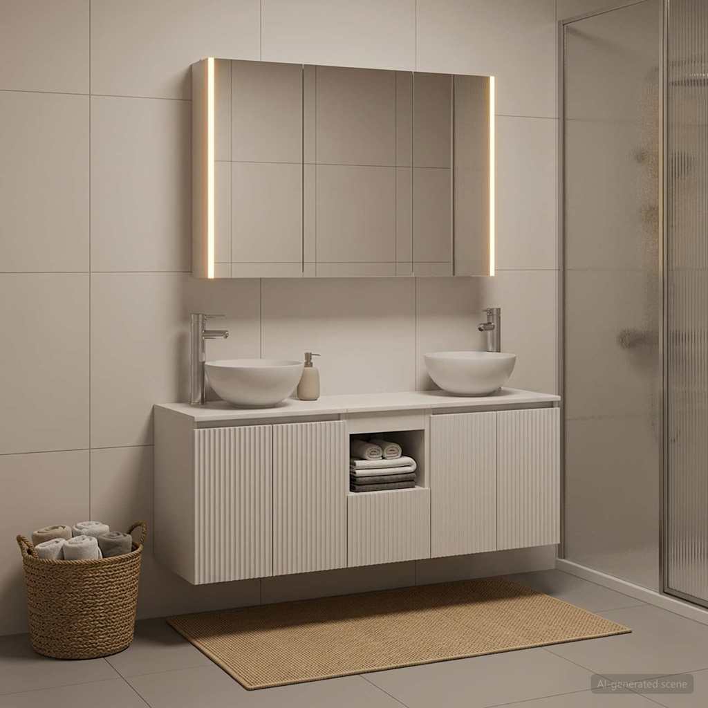 Badezimmerschrank-Set 4 stk. Weiß Holzwerkstoff