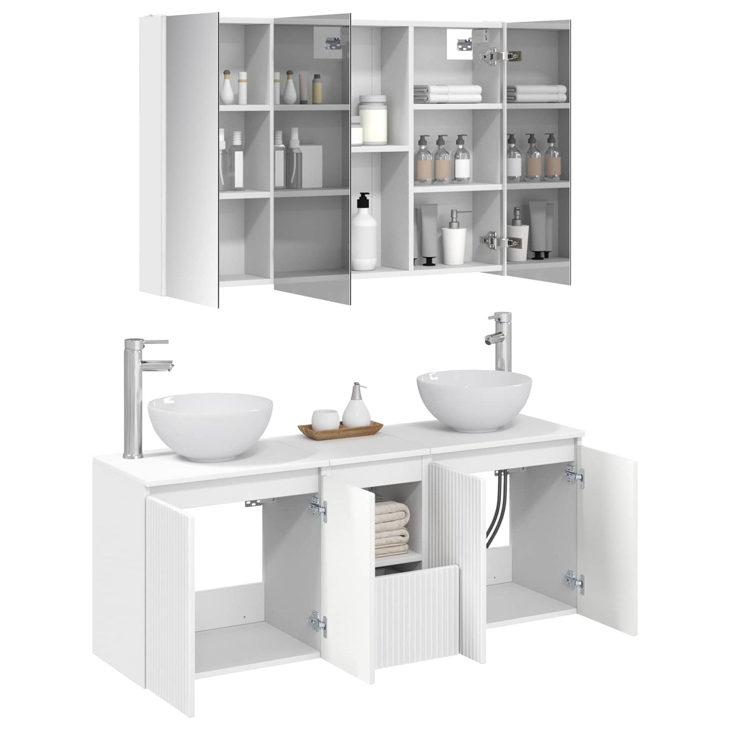 Badezimmerschrank-Set 4 stk. Weiß Holzwerkstoff
