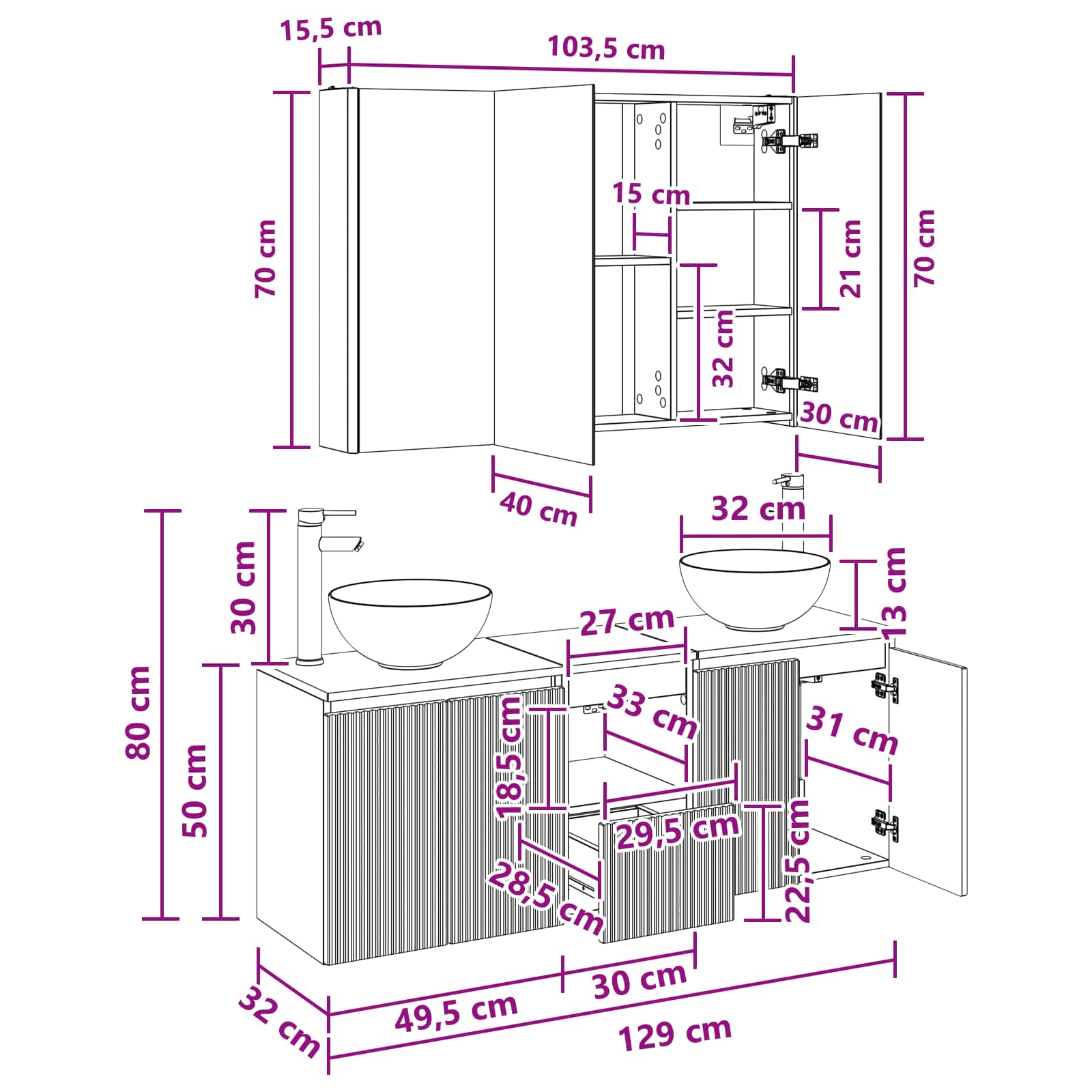 Badezimmerschrank-Set 4 stk. Weiß Holzwerkstoff