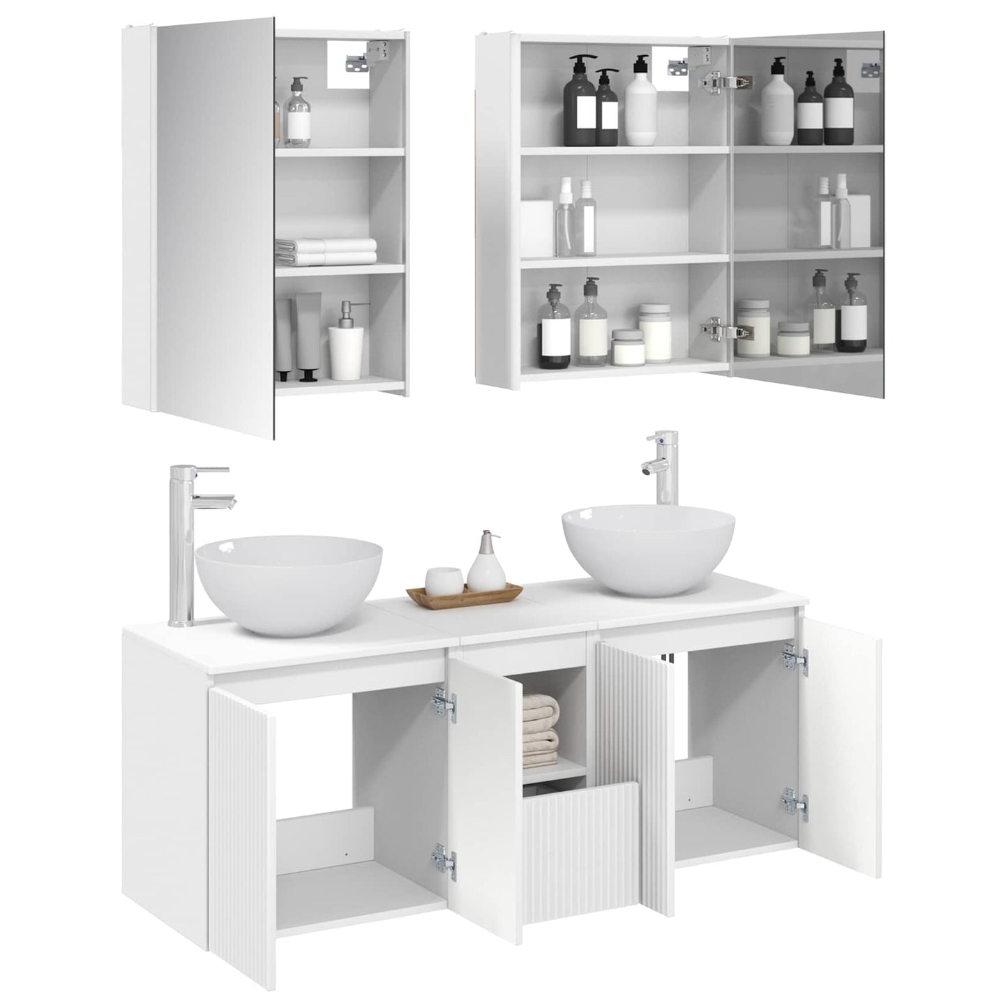 Badezimmerschrank-Set 5 stk. Weiß Holzwerkstoff