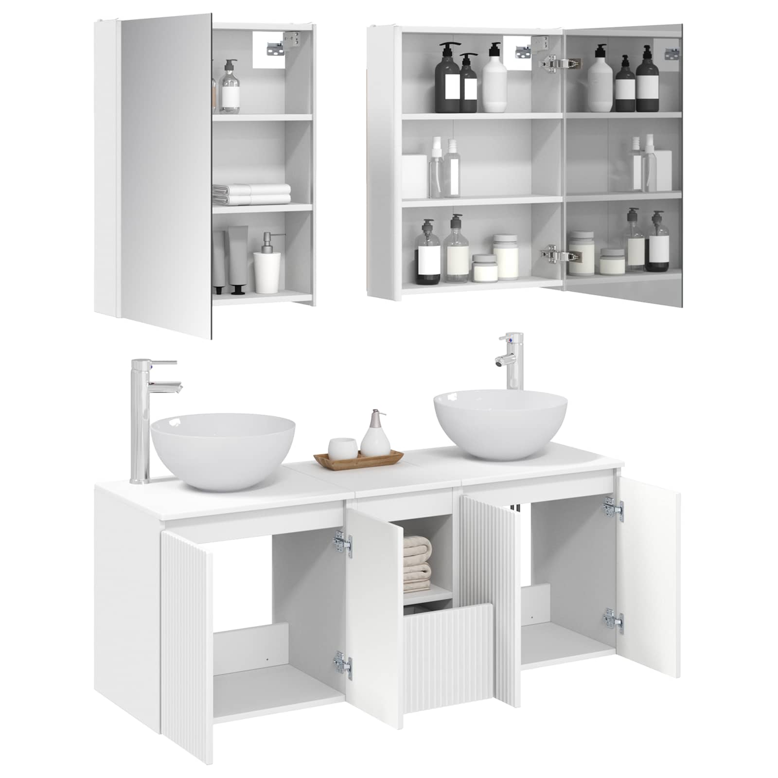 Badezimmerschrank-Set 5 stk. Weiß Holzwerkstoff
