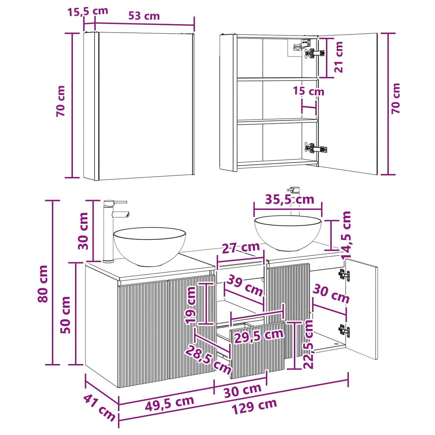 Badezimmerschrank-Set 5 stk. Weiß Holzwerkstoff