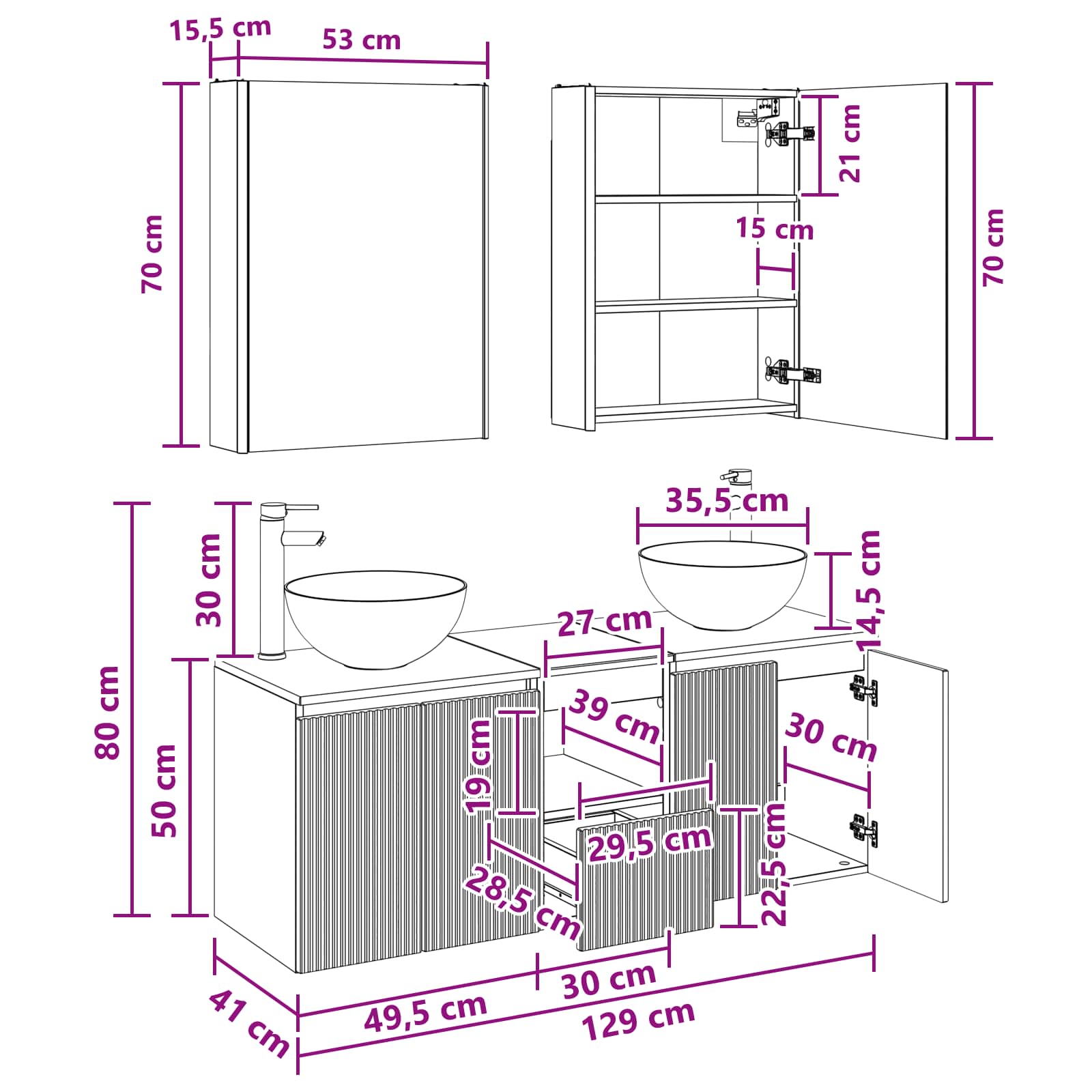Badezimmerschrank-Set 5 stk. Weiß Holzwerkstoff