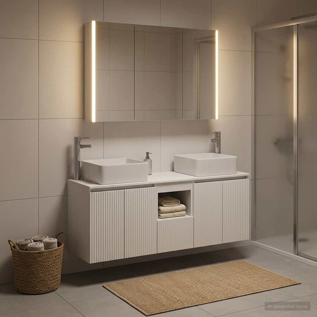 Badezimmerschrank-Set 4 stk. Weiß Holzwerkstoff