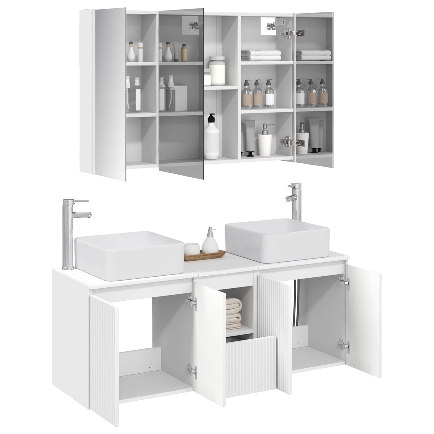 Badezimmerschrank-Set 4 stk. Weiß Holzwerkstoff
