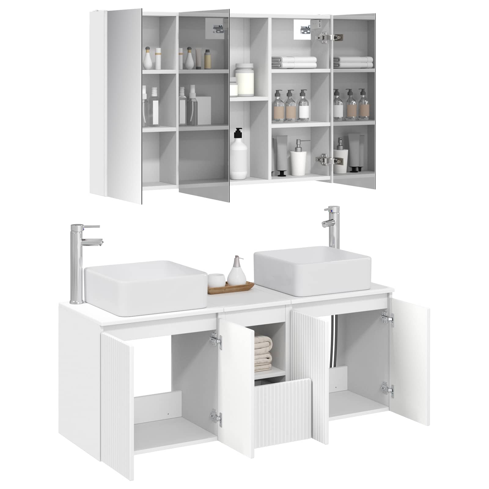 Badezimmerschrank-Set 4 stk. Weiß Holzwerkstoff