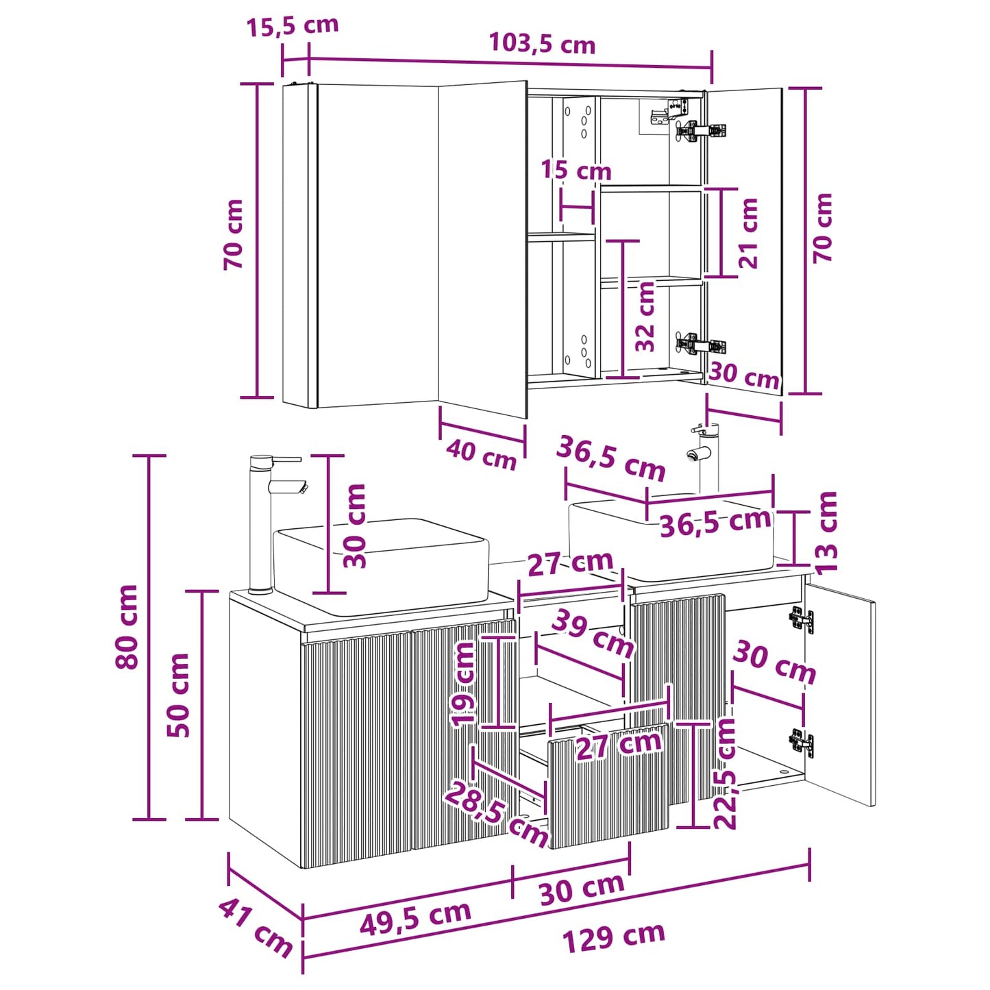 Badezimmerschrank-Set 4 stk. Weiß Holzwerkstoff