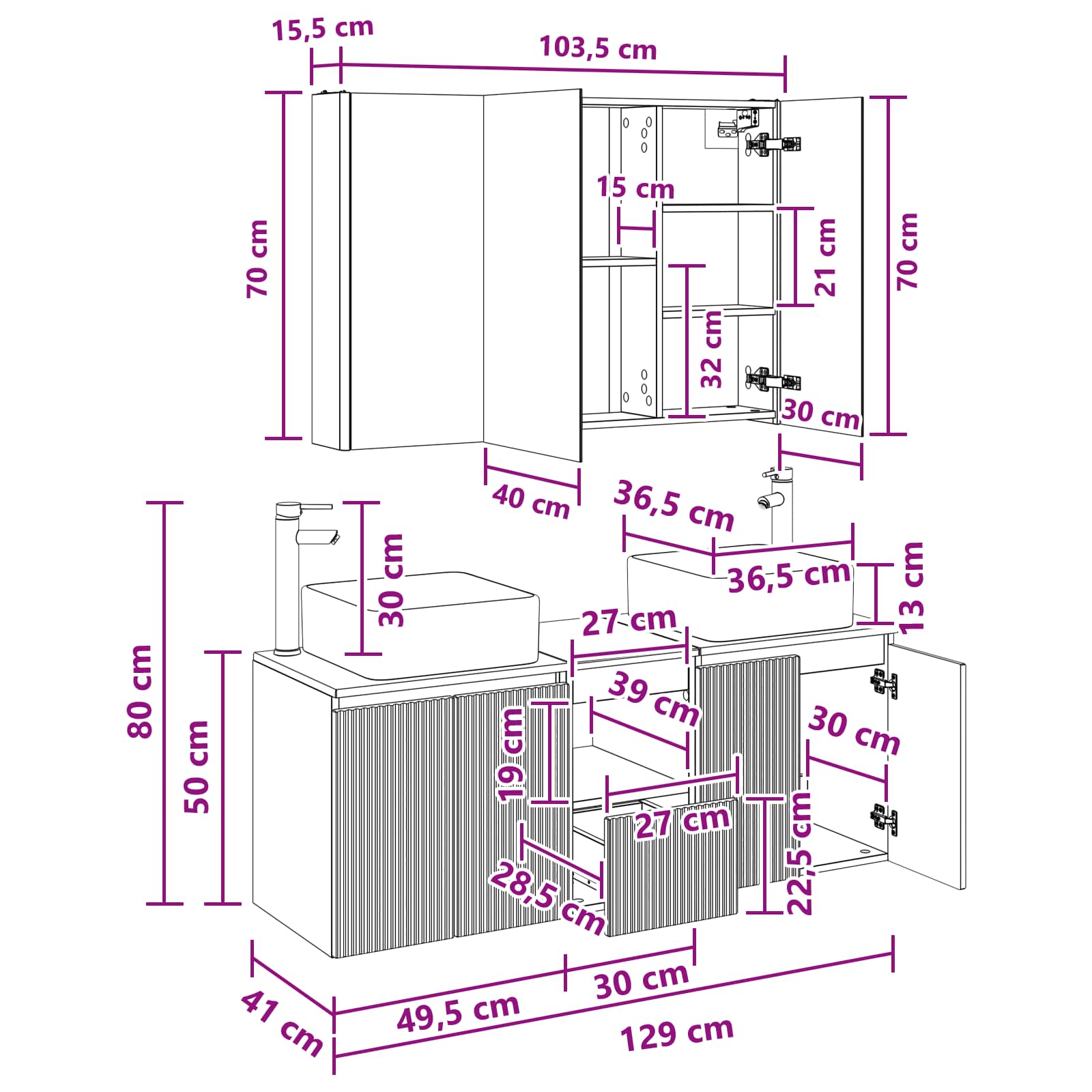 Badezimmerschrank-Set 4 stk. Weiß Holzwerkstoff
