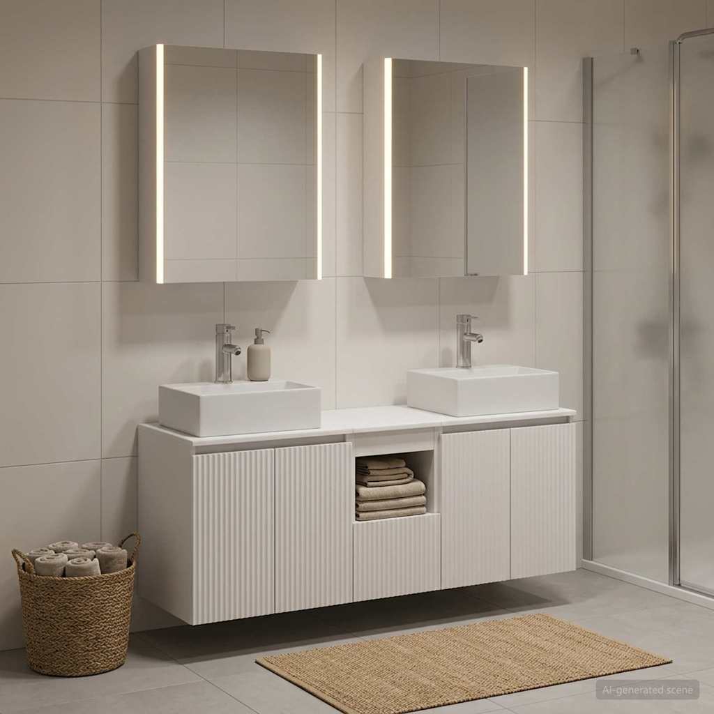 Badezimmerschrank-Set 5 stk. Weiß Holzwerkstoff