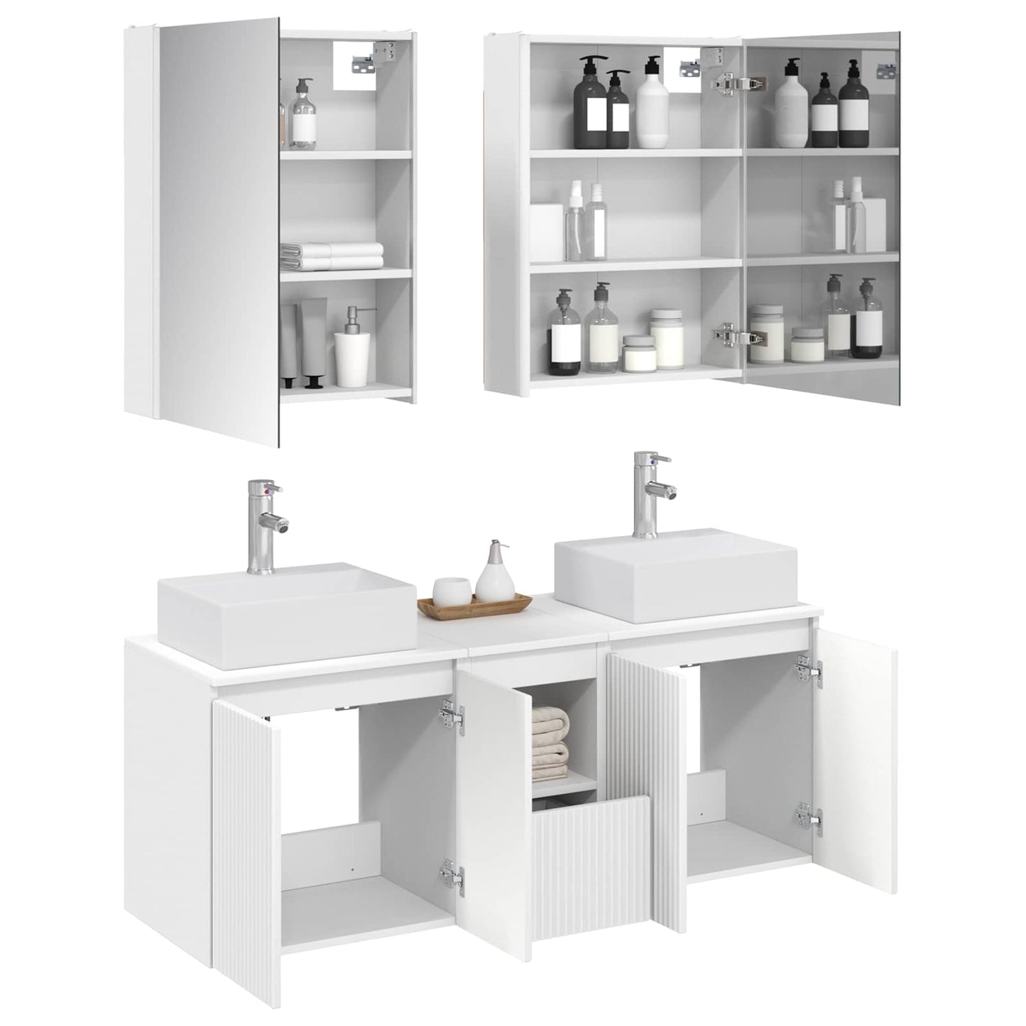 Badezimmerschrank-Set 5 stk. Weiß Holzwerkstoff