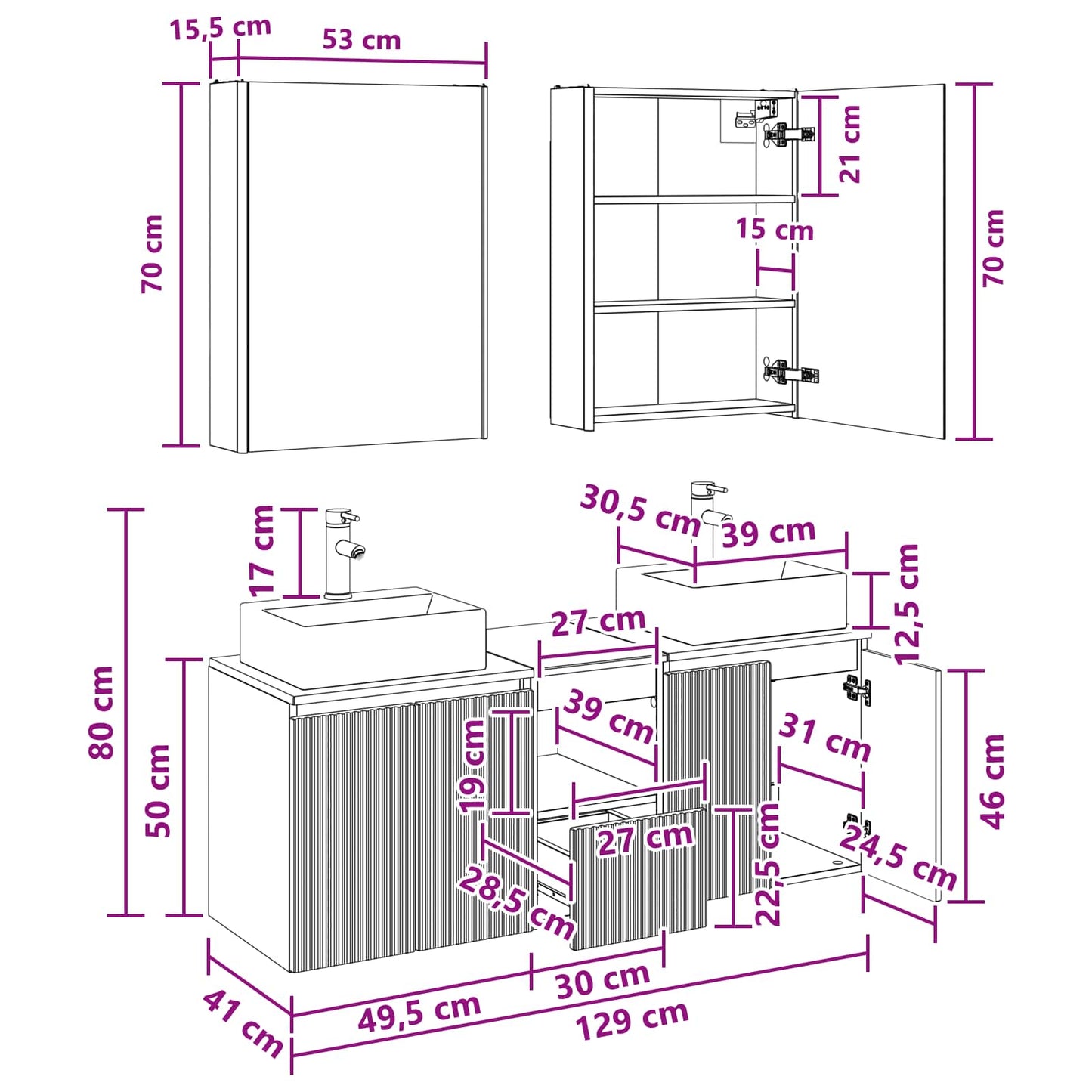 Badezimmerschrank-Set 5 stk. Weiß Holzwerkstoff