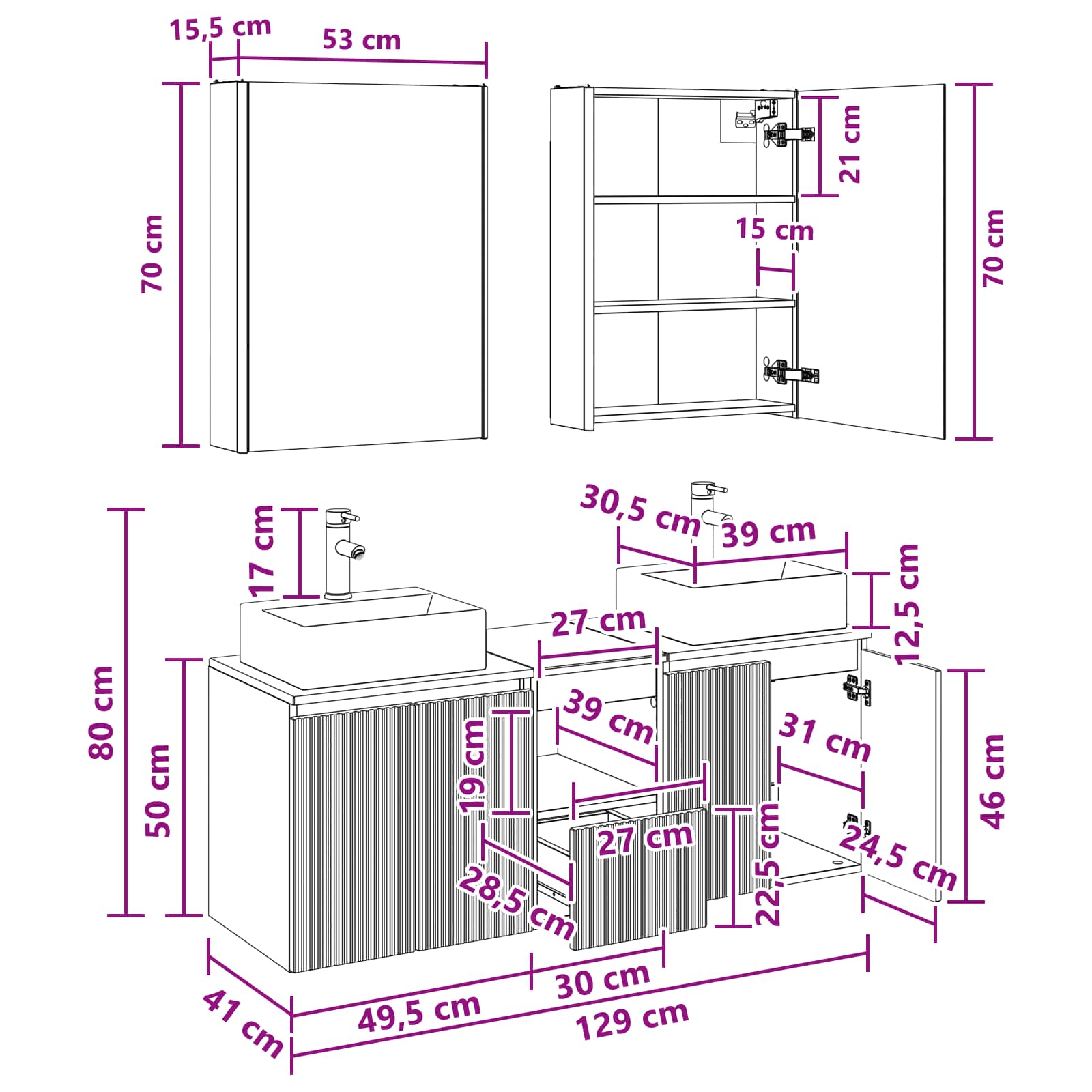 Badezimmerschrank-Set 5 stk. Weiß Holzwerkstoff
