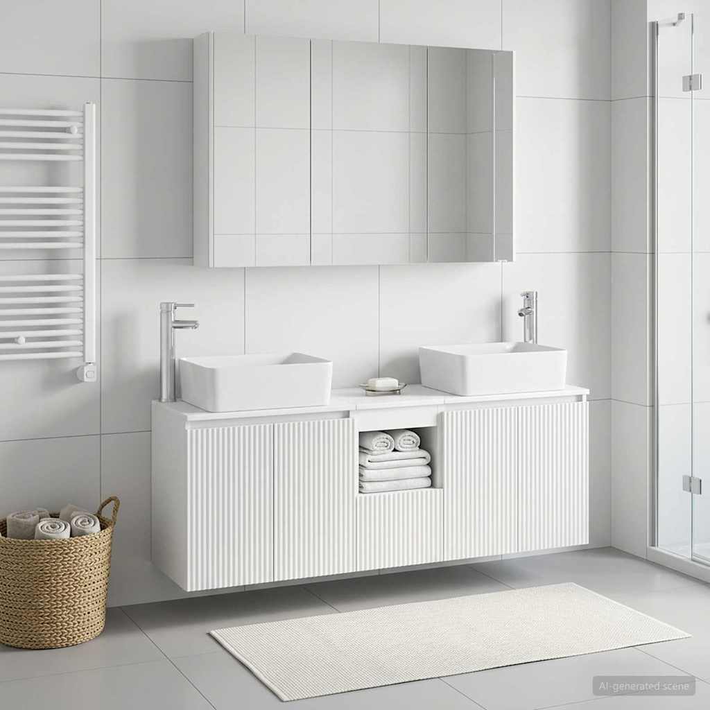 Badezimmerschrank-Set 4 stk. Weiß Holzwerkstoff