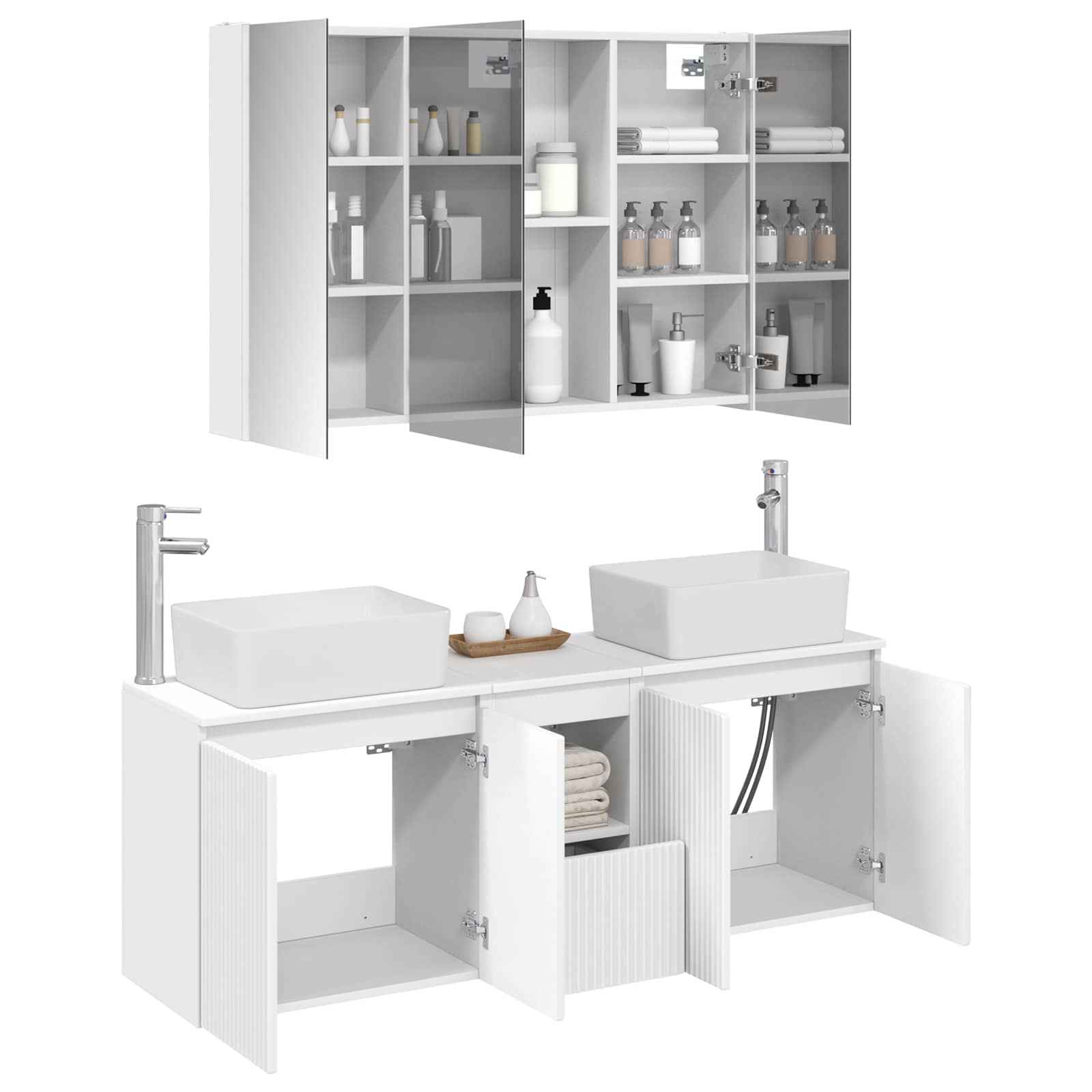 Badezimmerschrank-Set 4 stk. Weiß Holzwerkstoff