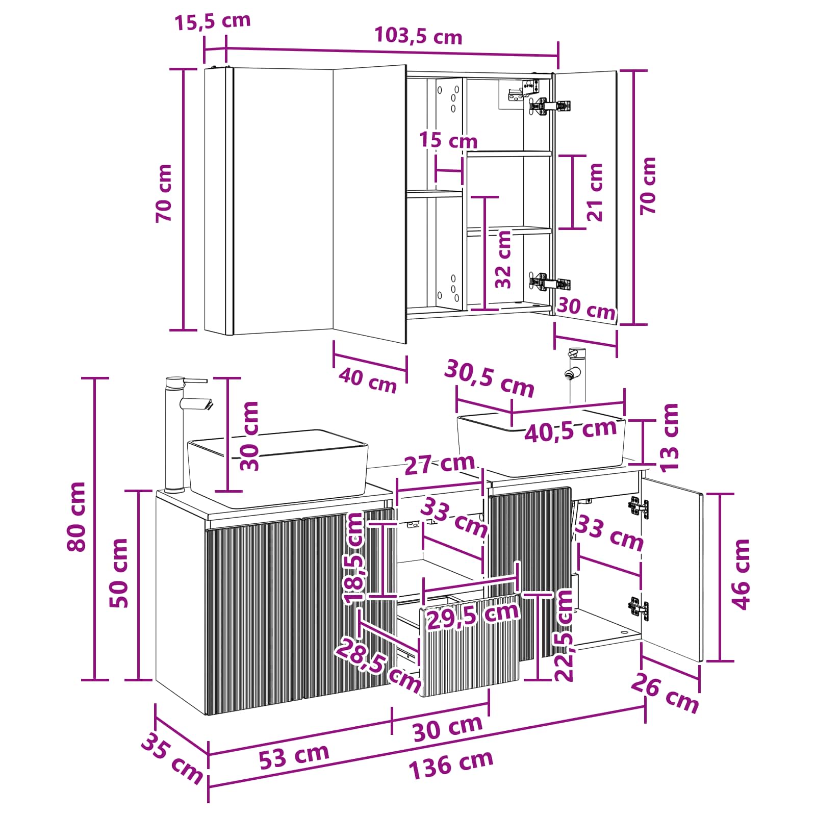 Badezimmerschrank-Set 4 stk. Weiß Holzwerkstoff