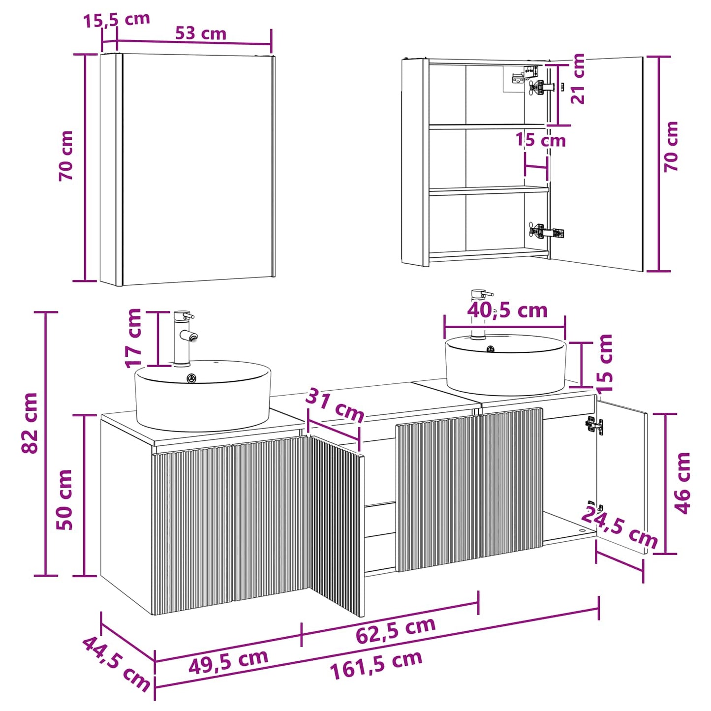Badezimmerschrank-Set 5 stk. Weiß Holzwerkstoff