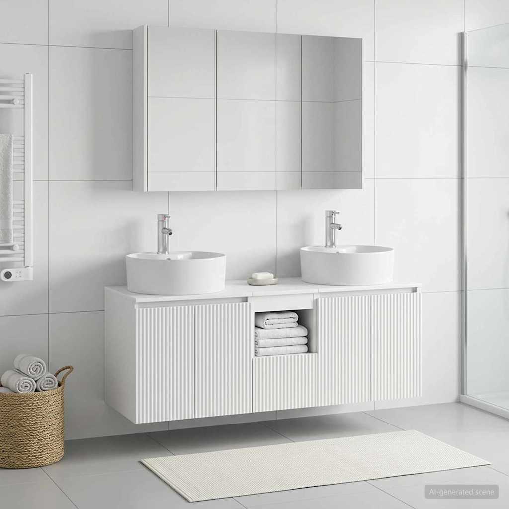 Badezimmerschrank-Set 4 stk. Weiß Holzwerkstoff
