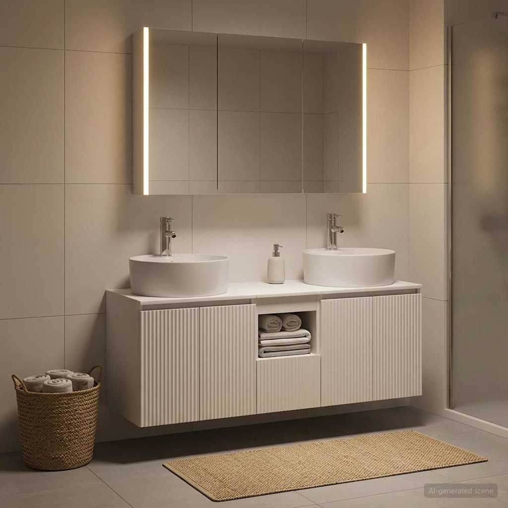 Badezimmerschrank-Set 4 stk. Weiß Holzwerkstoff
