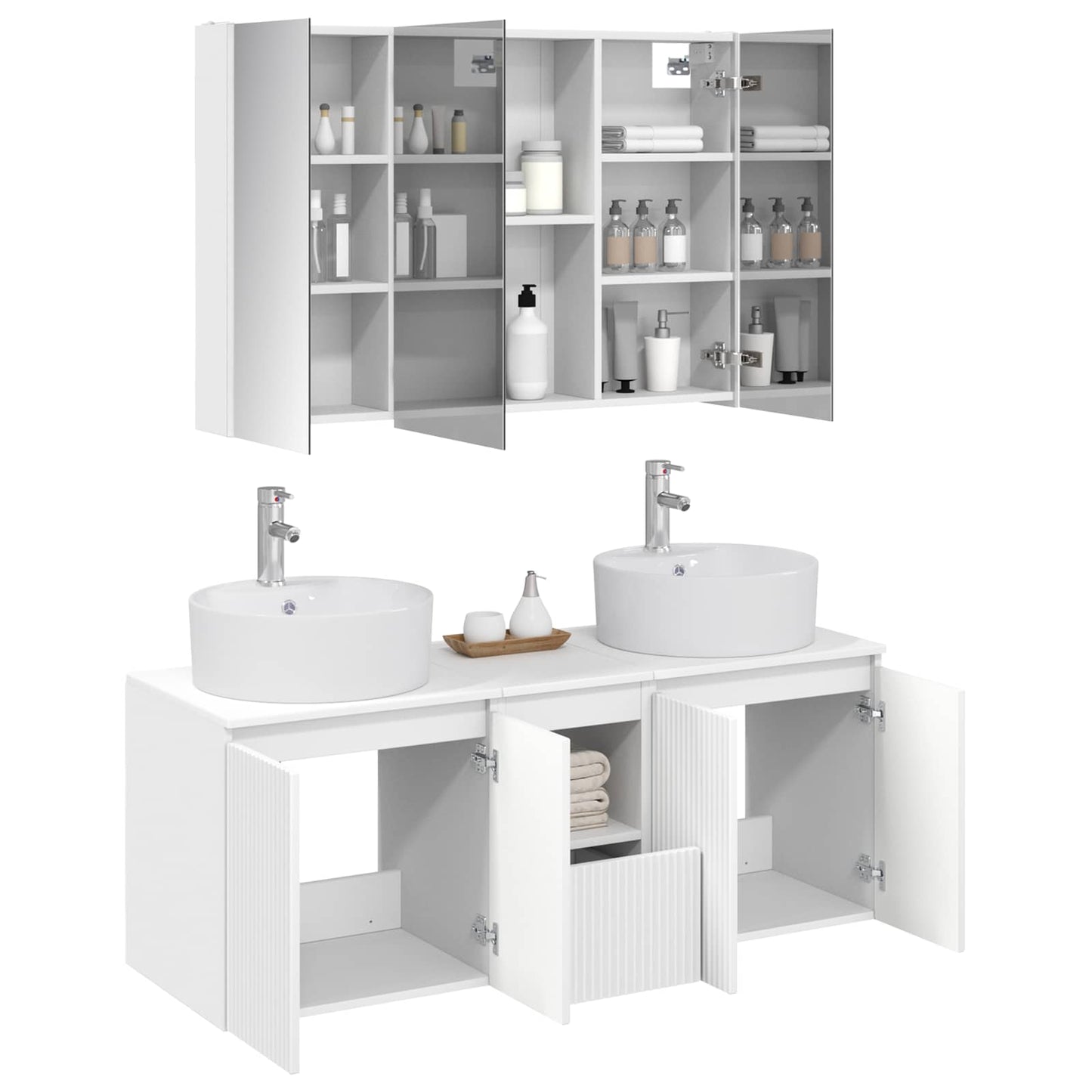 Badezimmerschrank-Set 4 stk. Weiß Holzwerkstoff