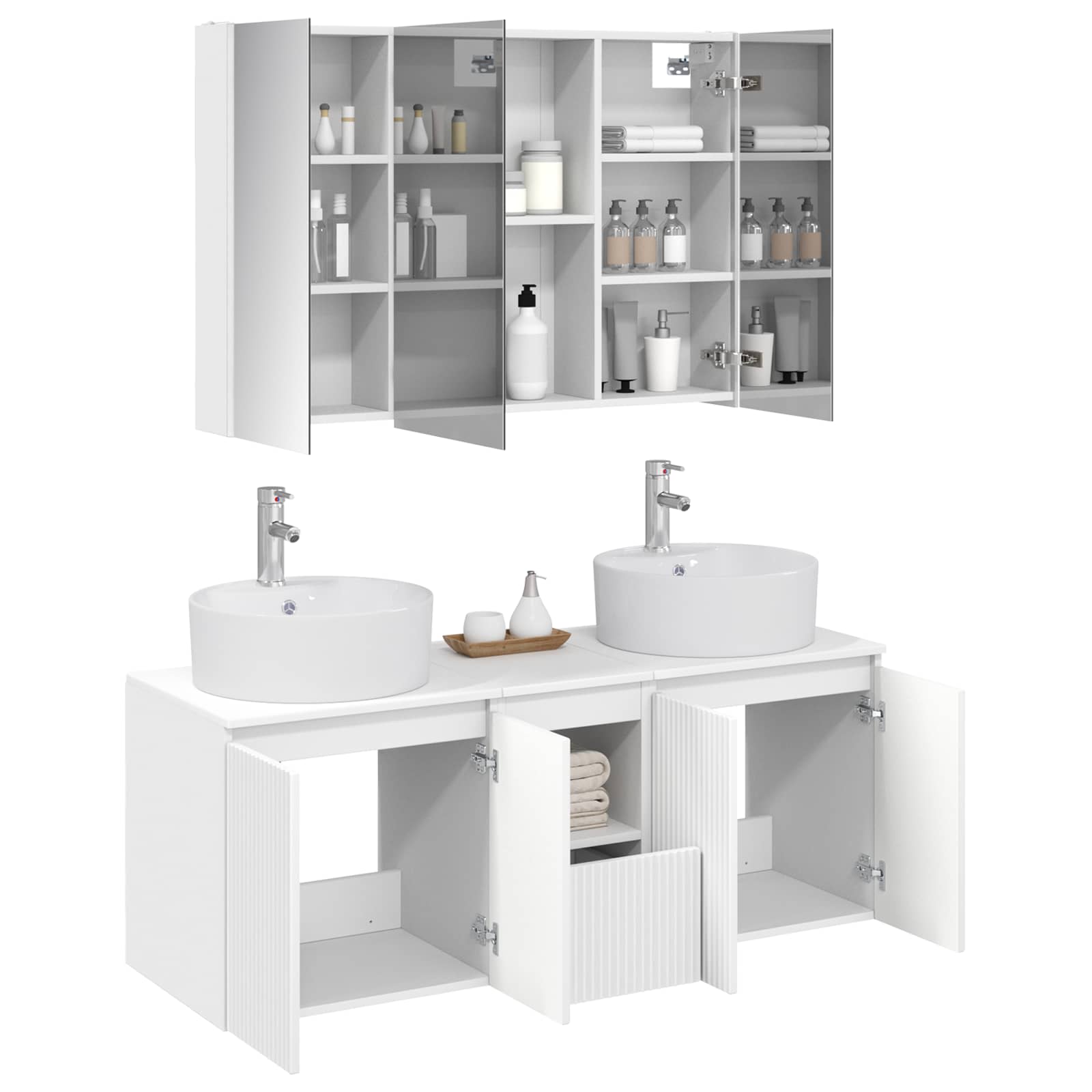 Badezimmerschrank-Set 4 stk. Weiß Holzwerkstoff