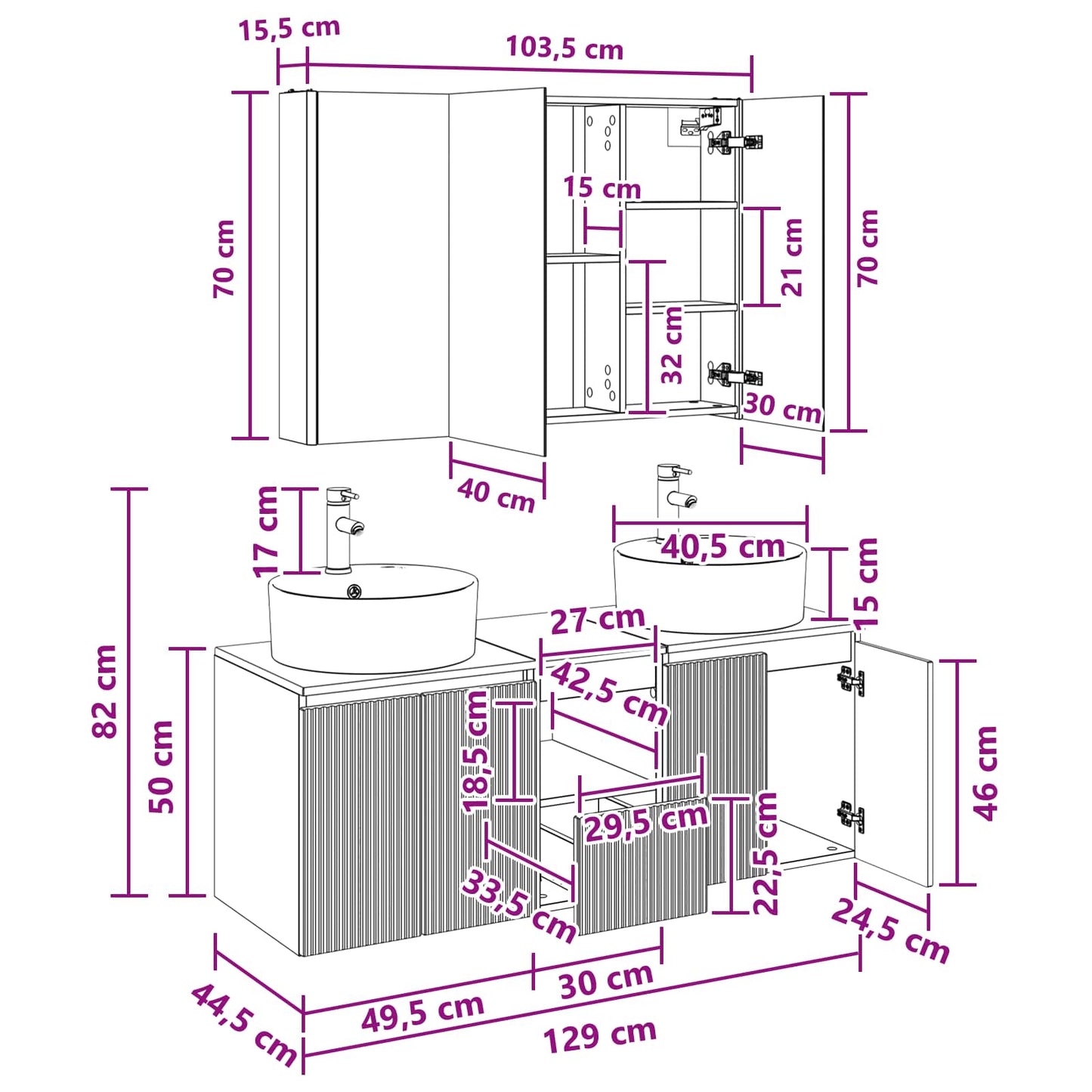 Badezimmerschrank-Set 4 stk. Weiß Holzwerkstoff