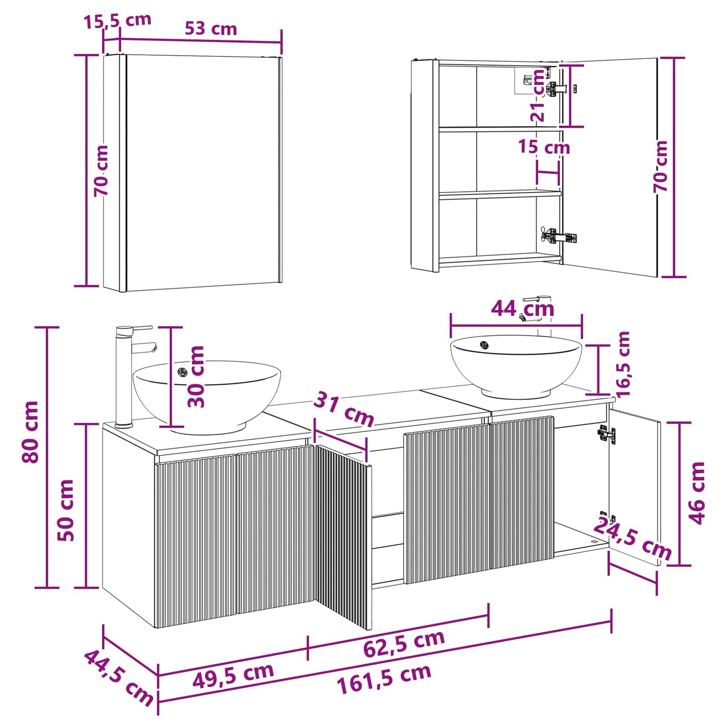 Badezimmerschrank-Set 5 stk. Weiß Holzwerkstoff