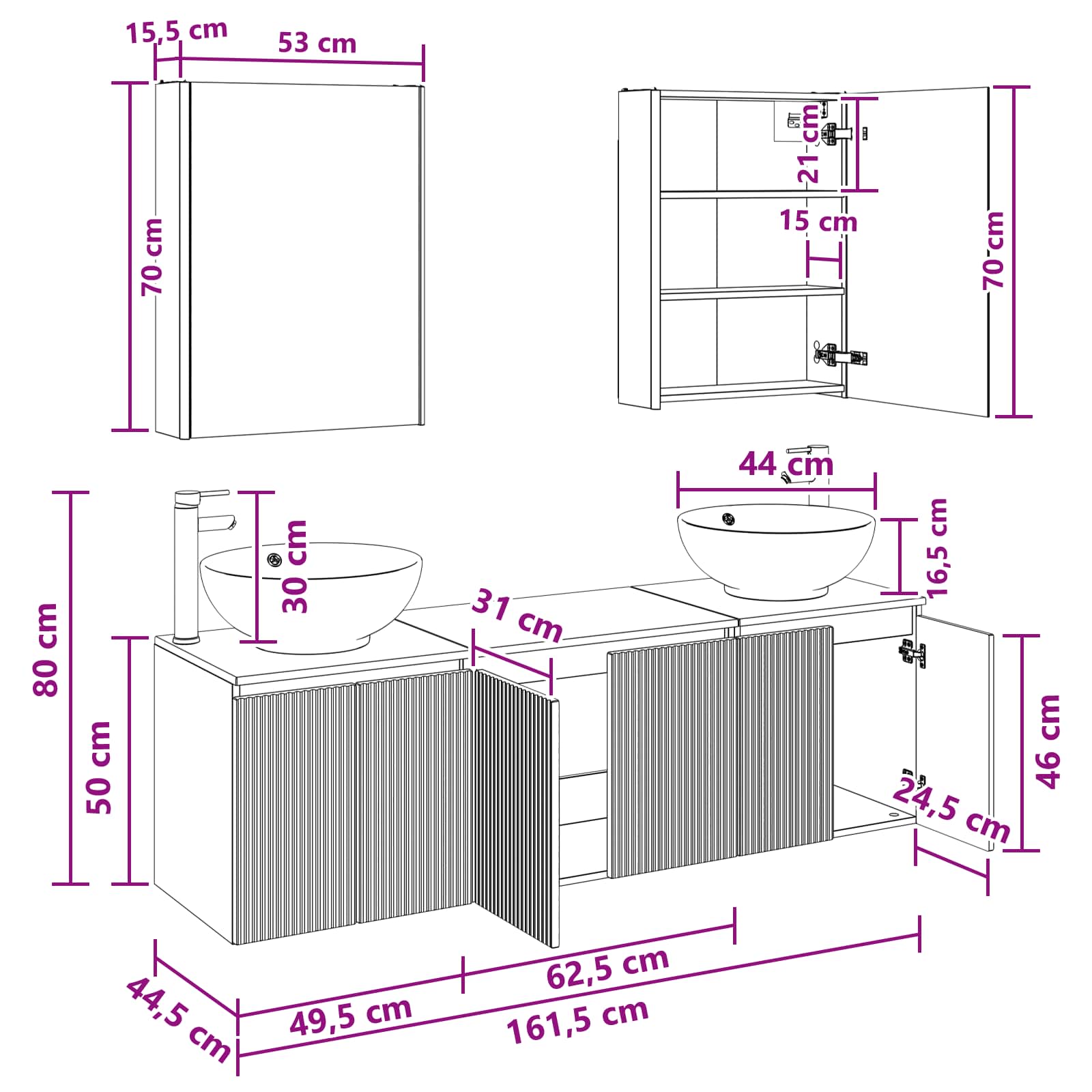 Badezimmerschrank-Set 5 stk. Weiß Holzwerkstoff