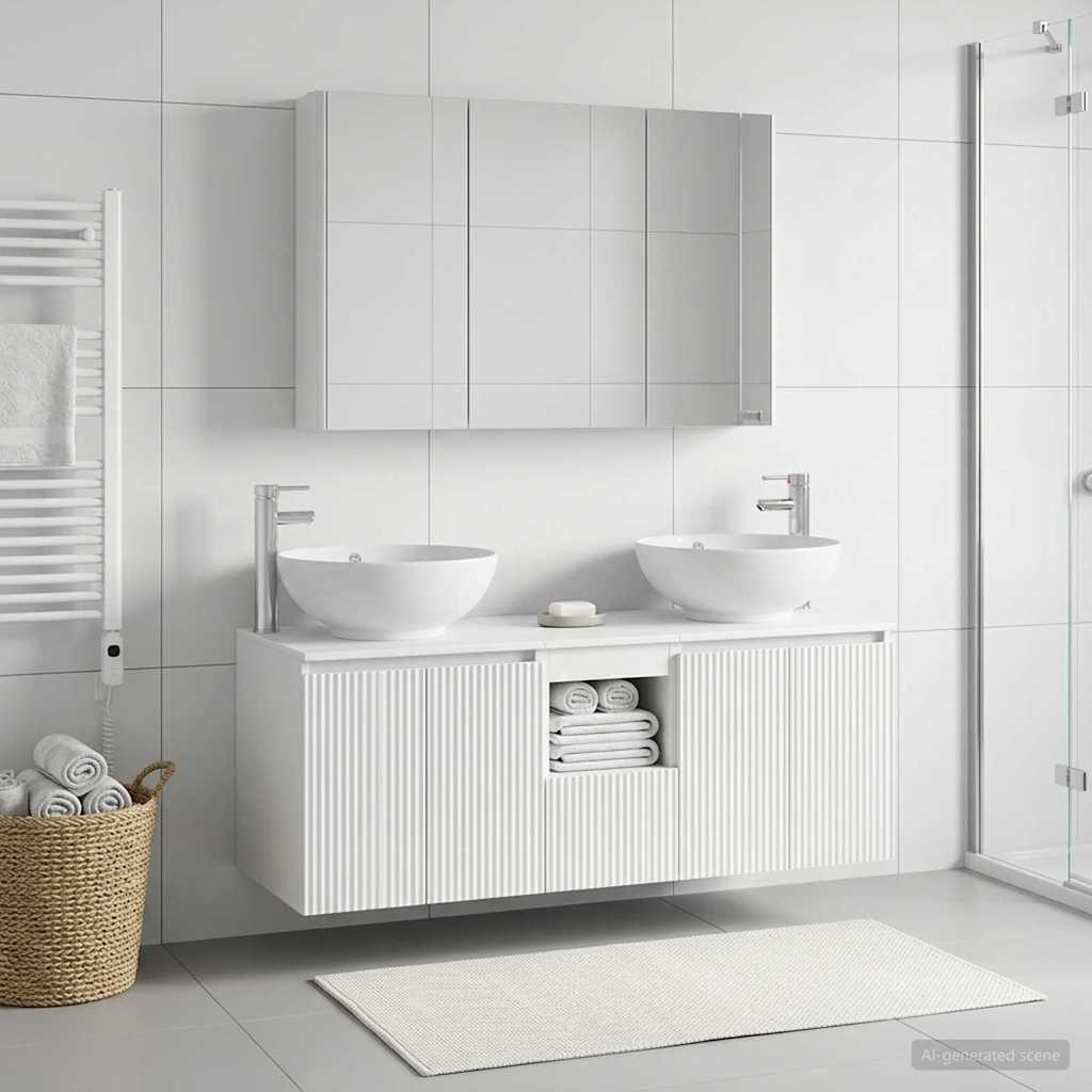 Badezimmerschrank-Set 4 stk. Weiß Holzwerkstoff