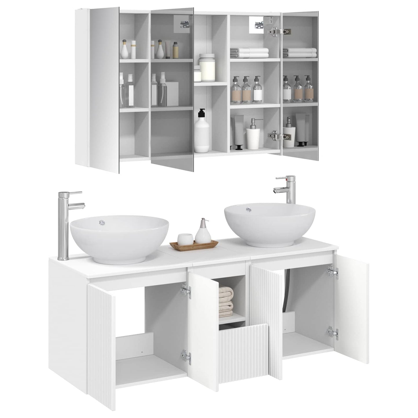 Badezimmerschrank-Set 4 stk. Weiß Holzwerkstoff