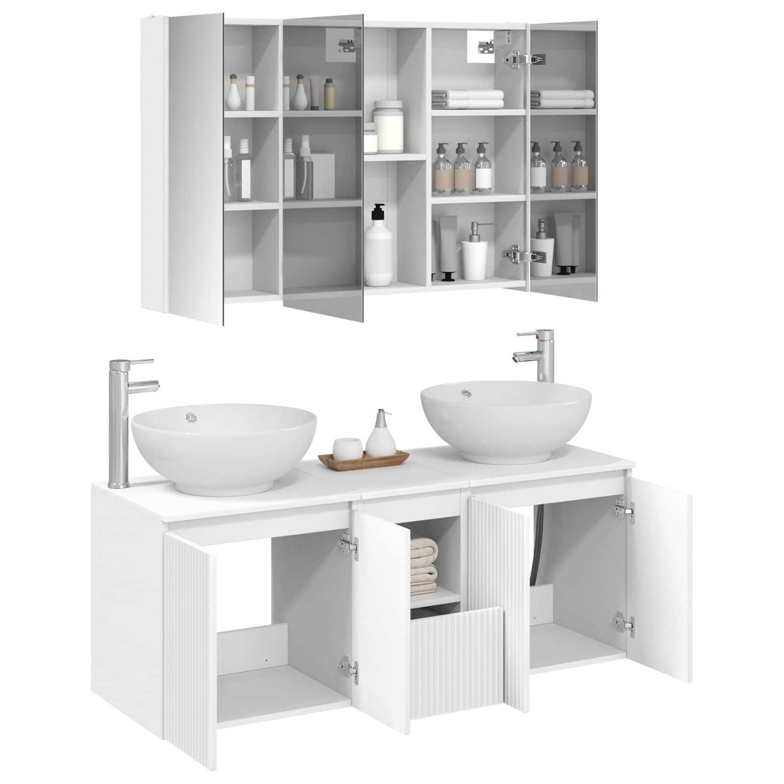 Badezimmerschrank-Set 4 stk. Weiß Holzwerkstoff