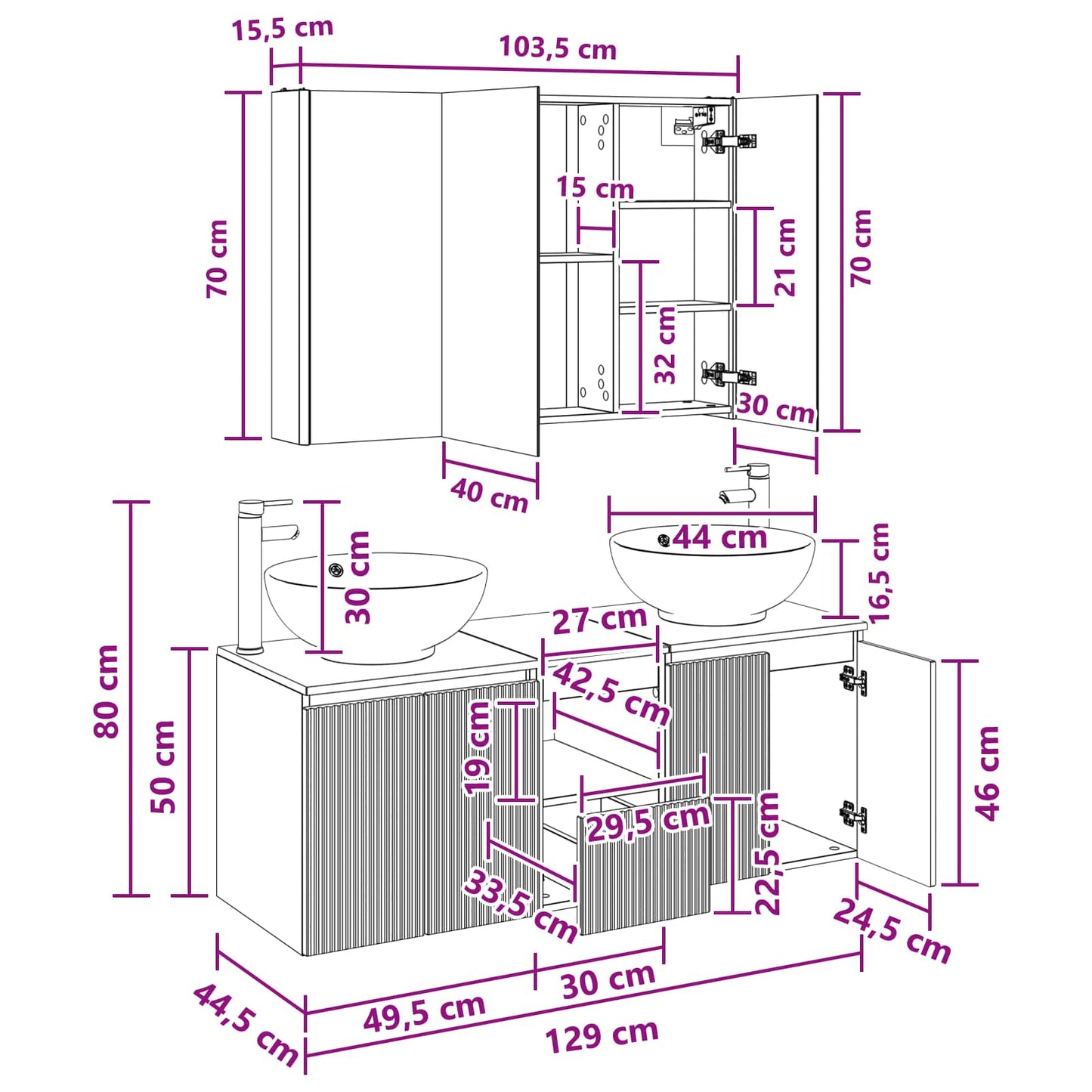 Badezimmerschrank-Set 4 stk. Weiß Holzwerkstoff