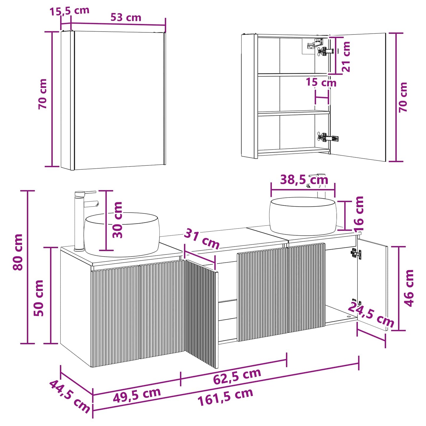 Badezimmerschrank-Set 5 stk. Weiß Holzwerkstoff