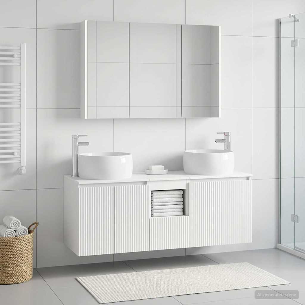 Badezimmerschrank-Set 4 stk. Weiß Holzwerkstoff