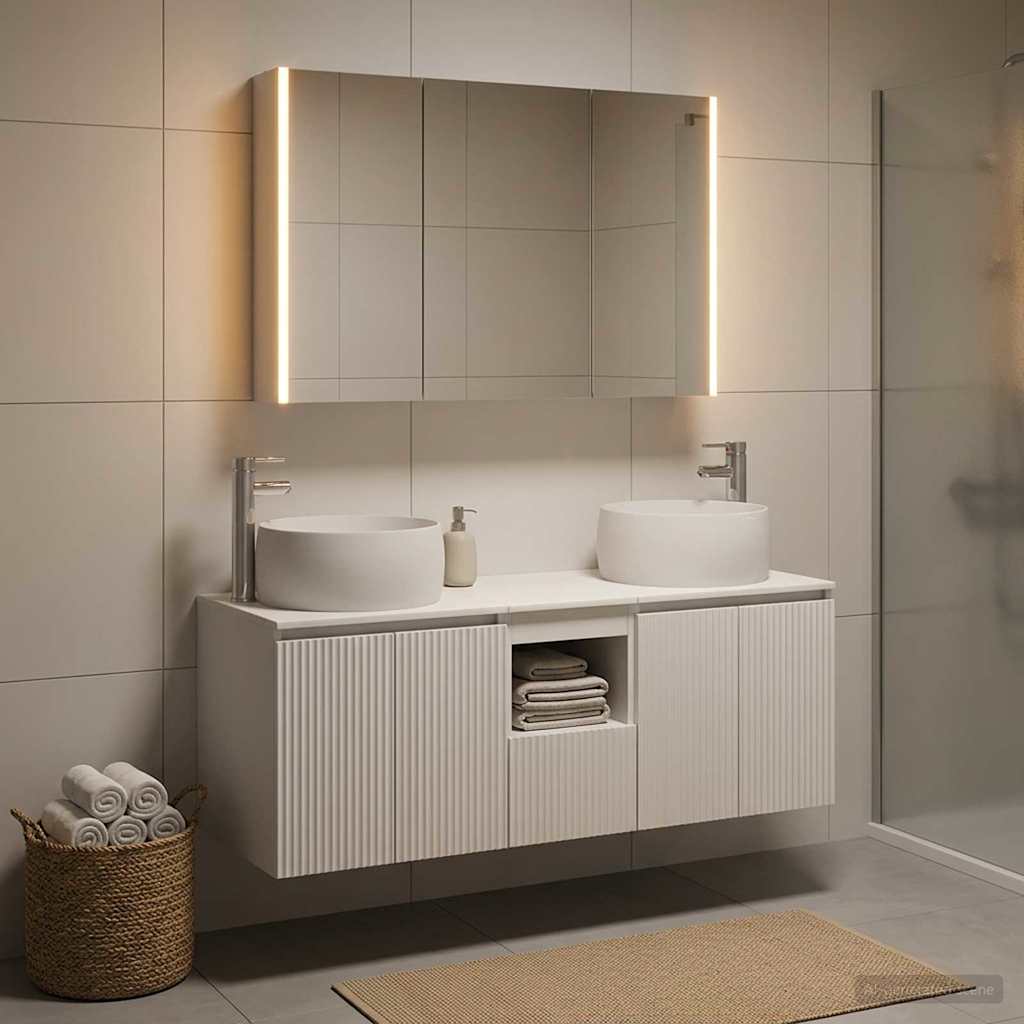 Badezimmerschrank-Set 4 stk. Weiß Holzwerkstoff