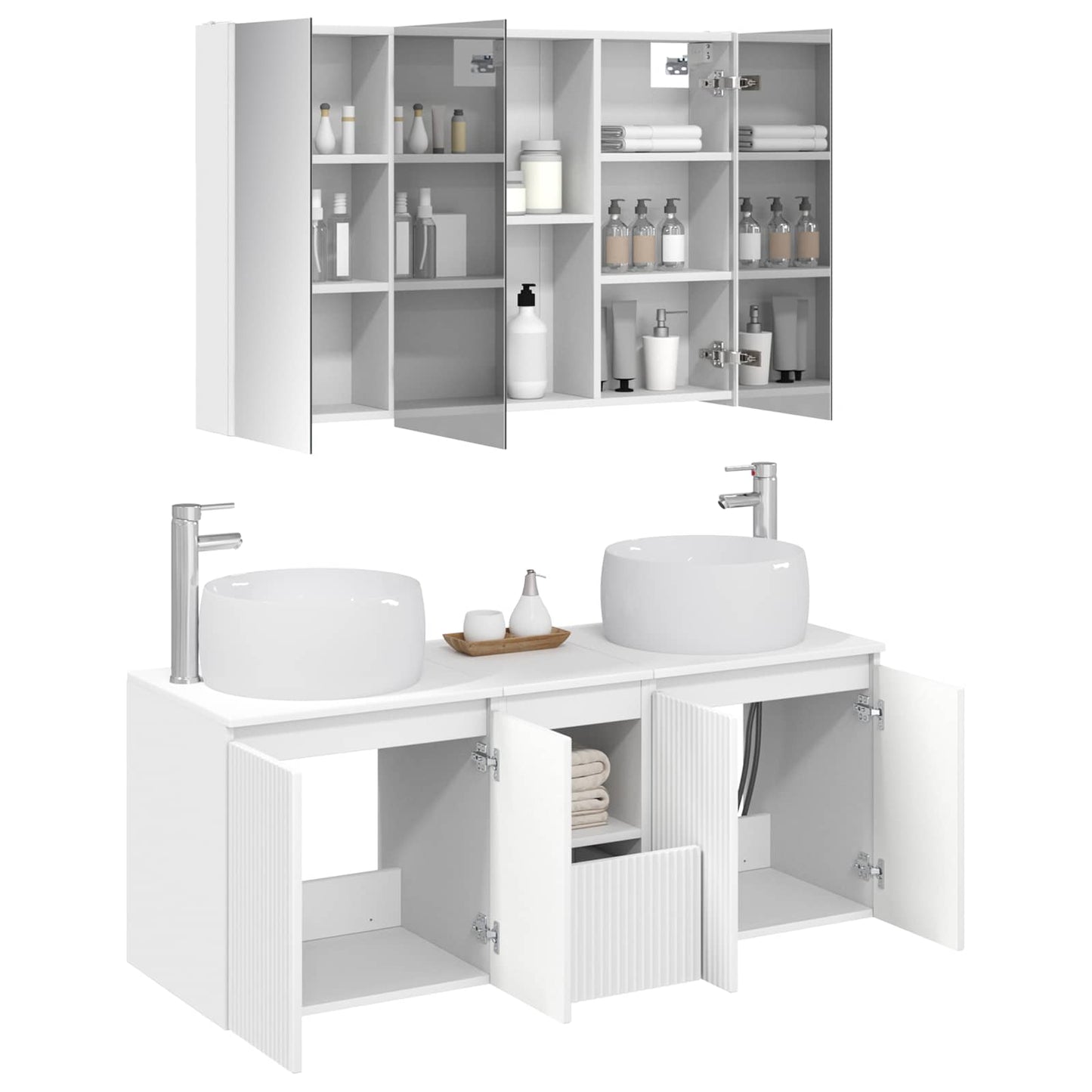 Badezimmerschrank-Set 4 stk. Weiß Holzwerkstoff