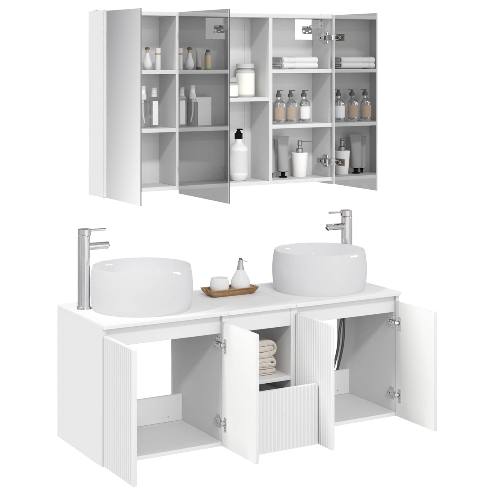 Badezimmerschrank-Set 4 stk. Weiß Holzwerkstoff