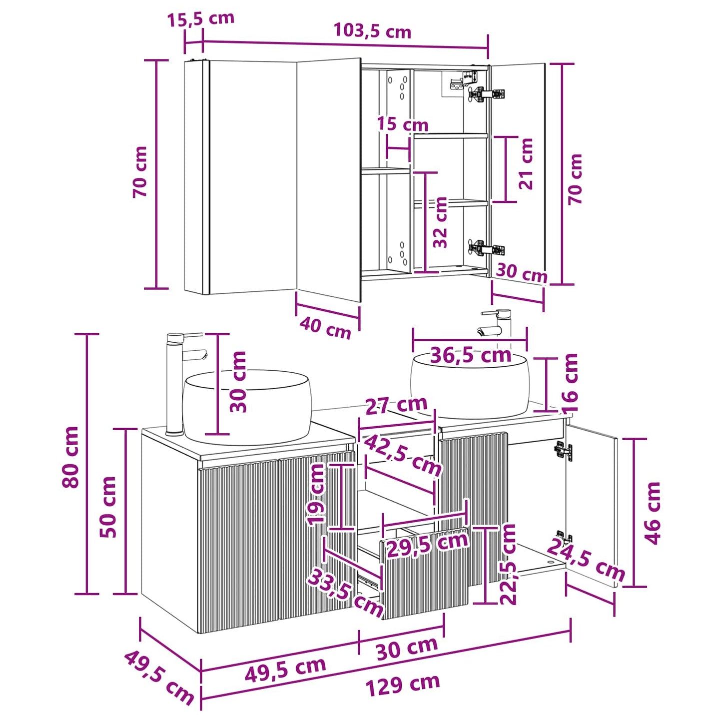 Badezimmerschrank-Set 4 stk. Weiß Holzwerkstoff